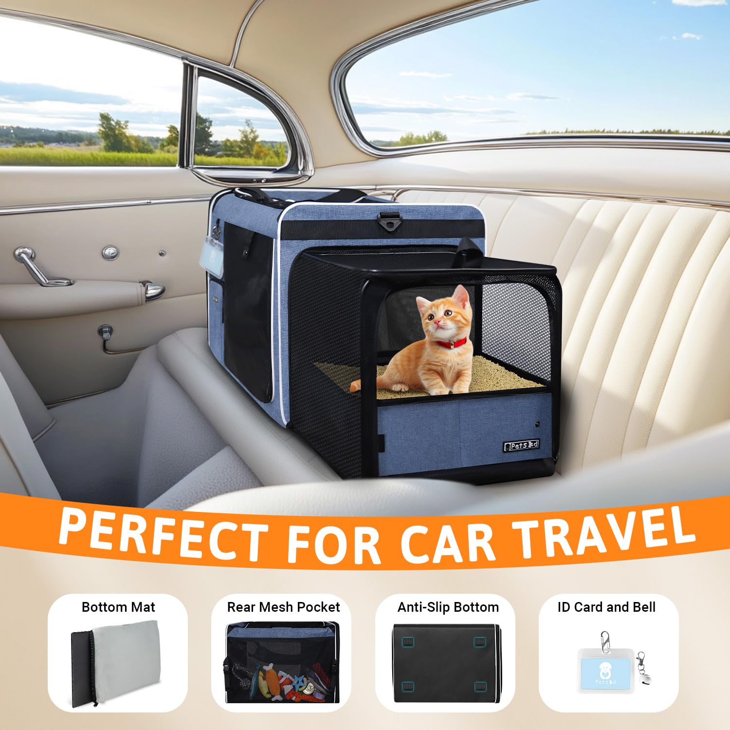 Petskd transportín gato caja arena integrada: comodidad para baños y descansos en trayectos