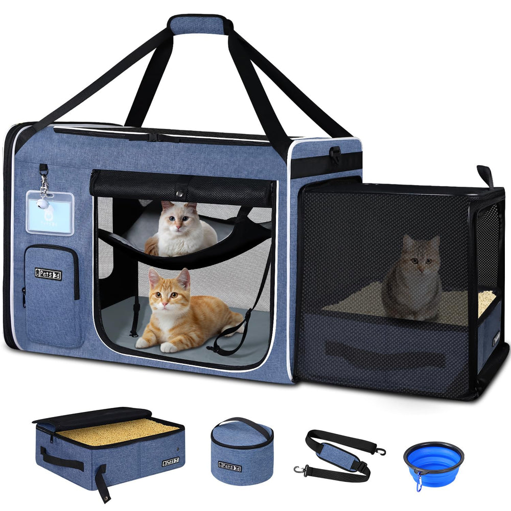 Petskd transportín para gatos grande con expansión lateral para estirarse durante el viaje