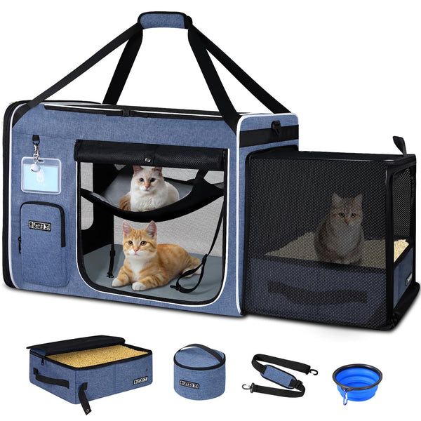 Petskd transportín para gatos grande con expansión lateral para estirarse durante el viaje