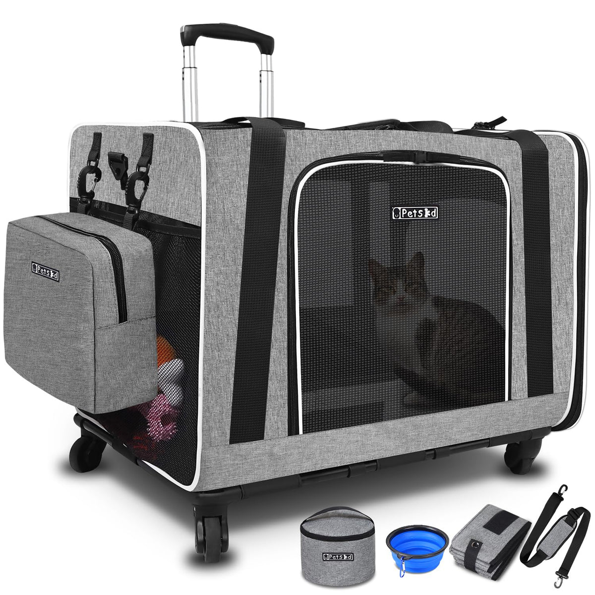 Petskd transportín para gatos con ruedas, traslado cómodo y seguro.
