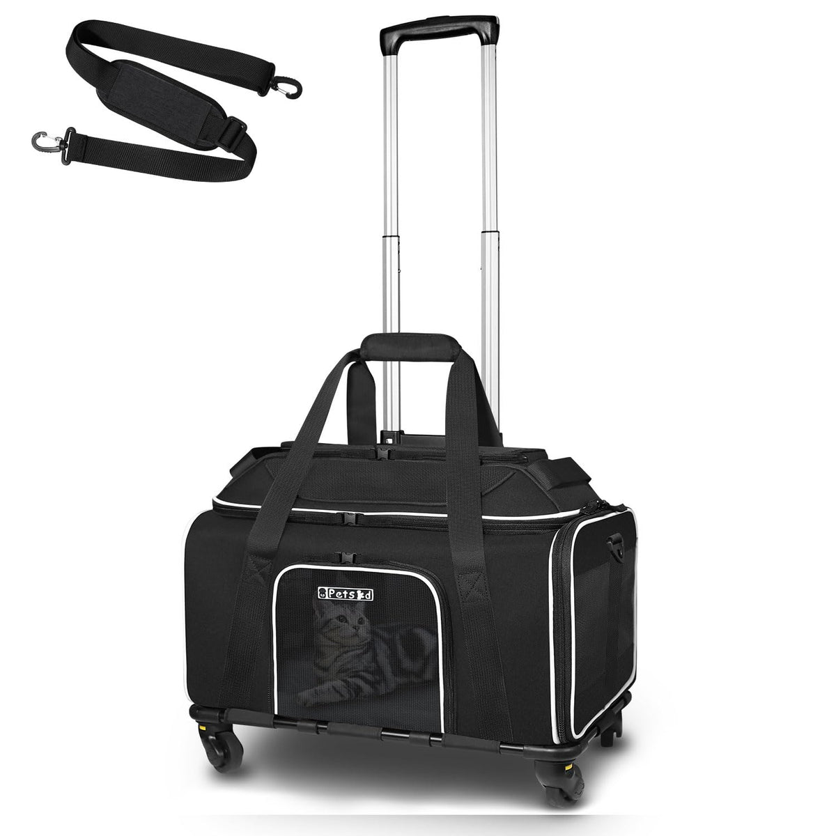 Petskd transportín para mascotas con ruedas, vista frontal, movilidad suave para viajar