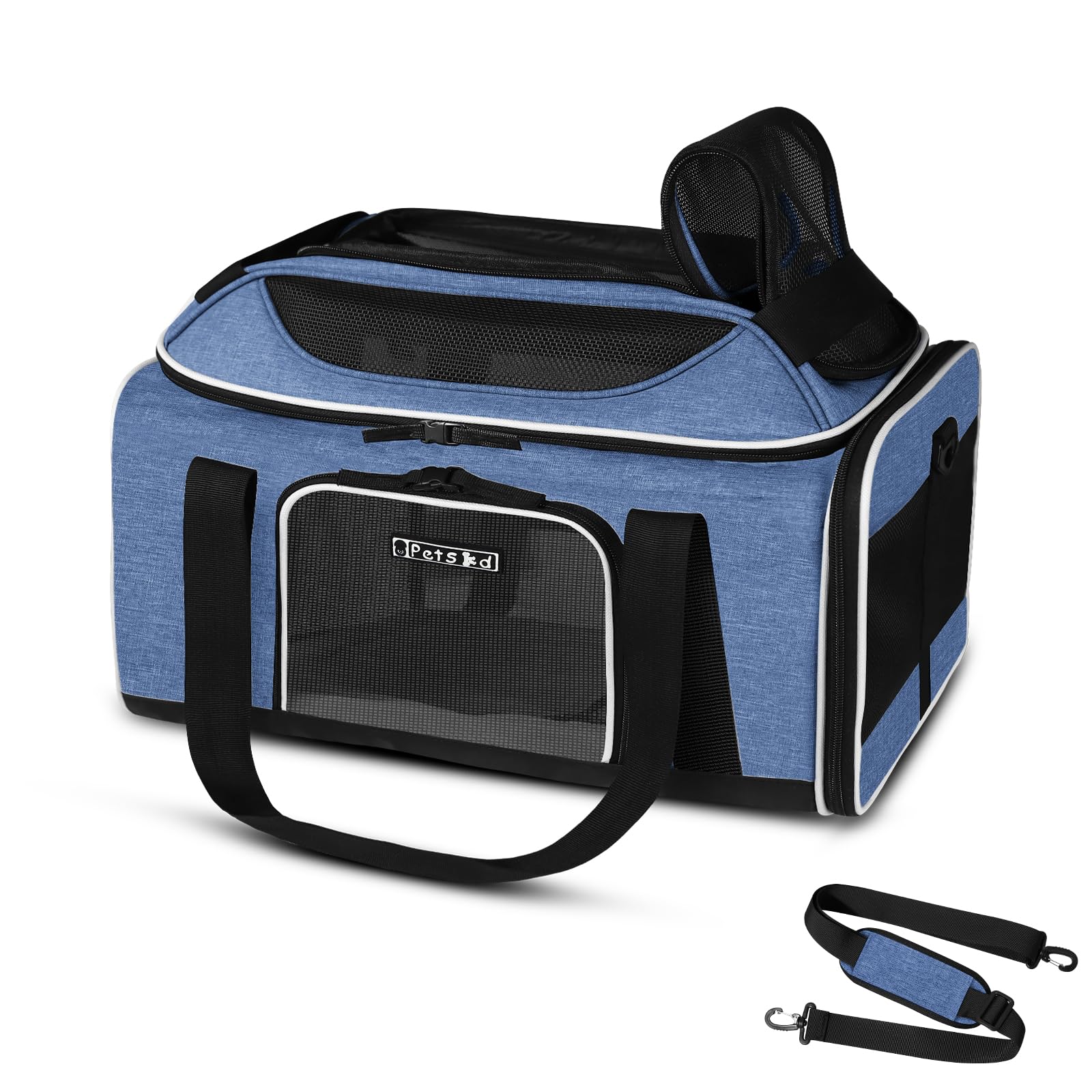 Petskd transportín expandible azul para viajar en cabina.