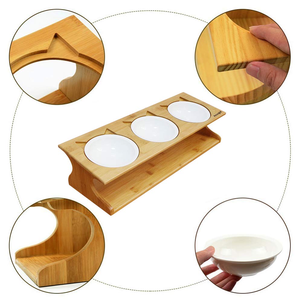 Petsoigné soporte inclinado de bambú eleva la comida para una ingesta más cómoda.