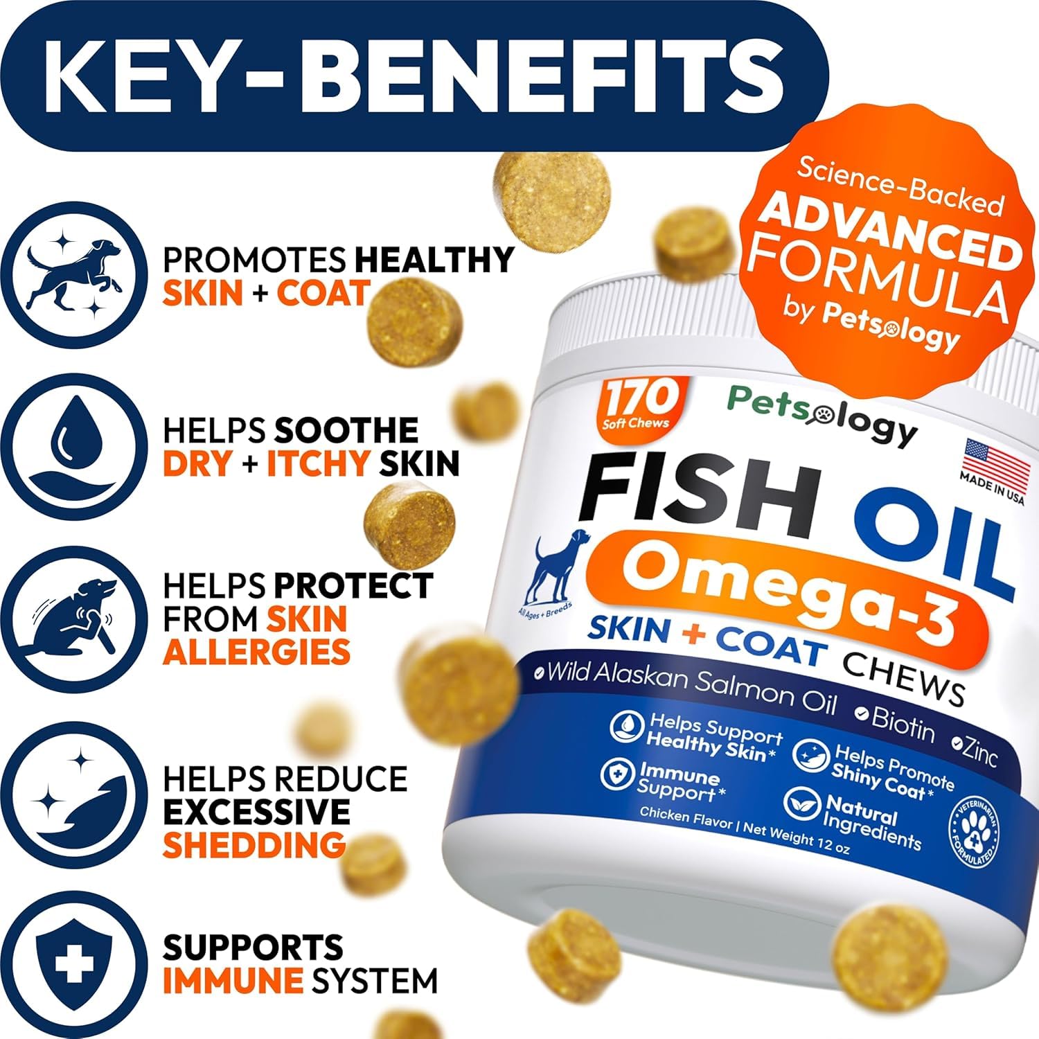 Petsology Aceite de salmón Omega3 para perros, mejora piel y pelaje.