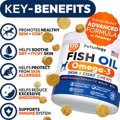 Petsology Aceite de salmón Omega3 para perros, mejora piel y pelaje.