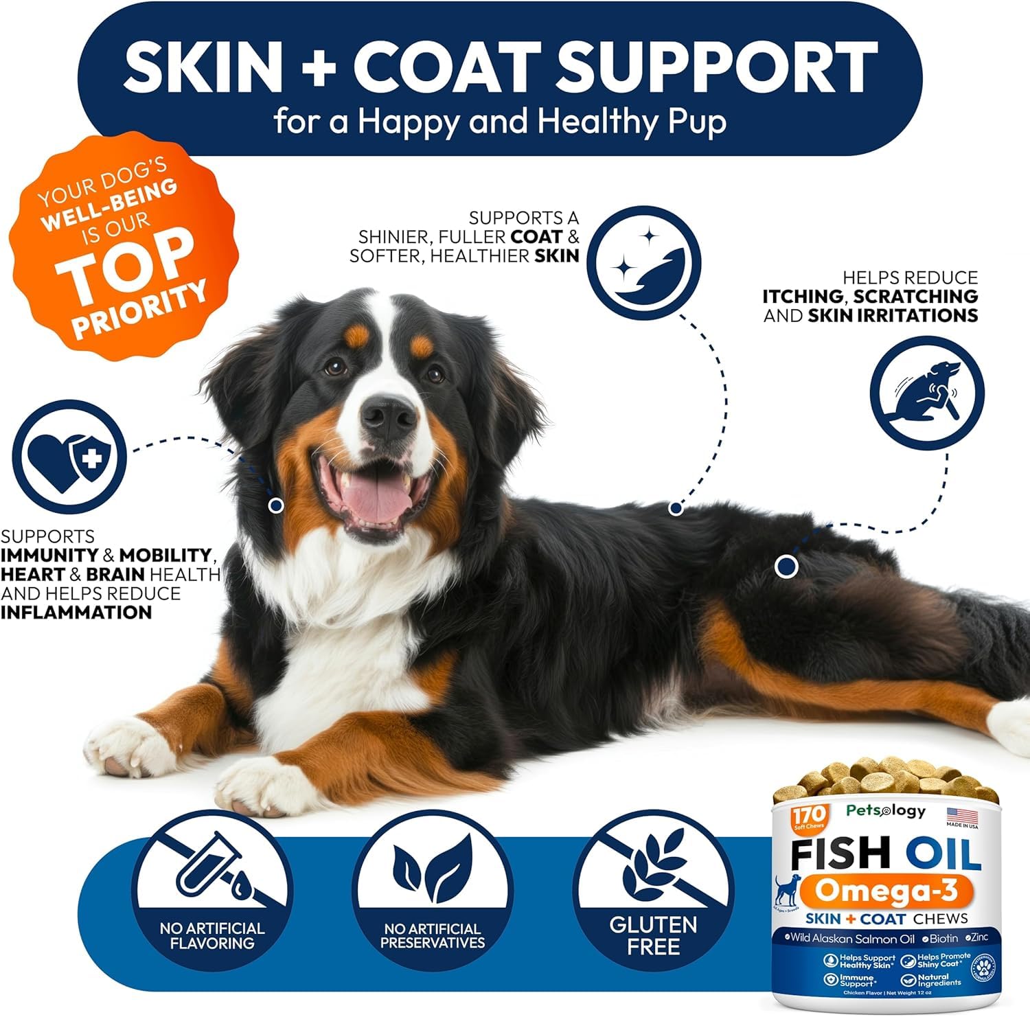 Petsology Alivio de picazón para perros, reduce irritaciones.