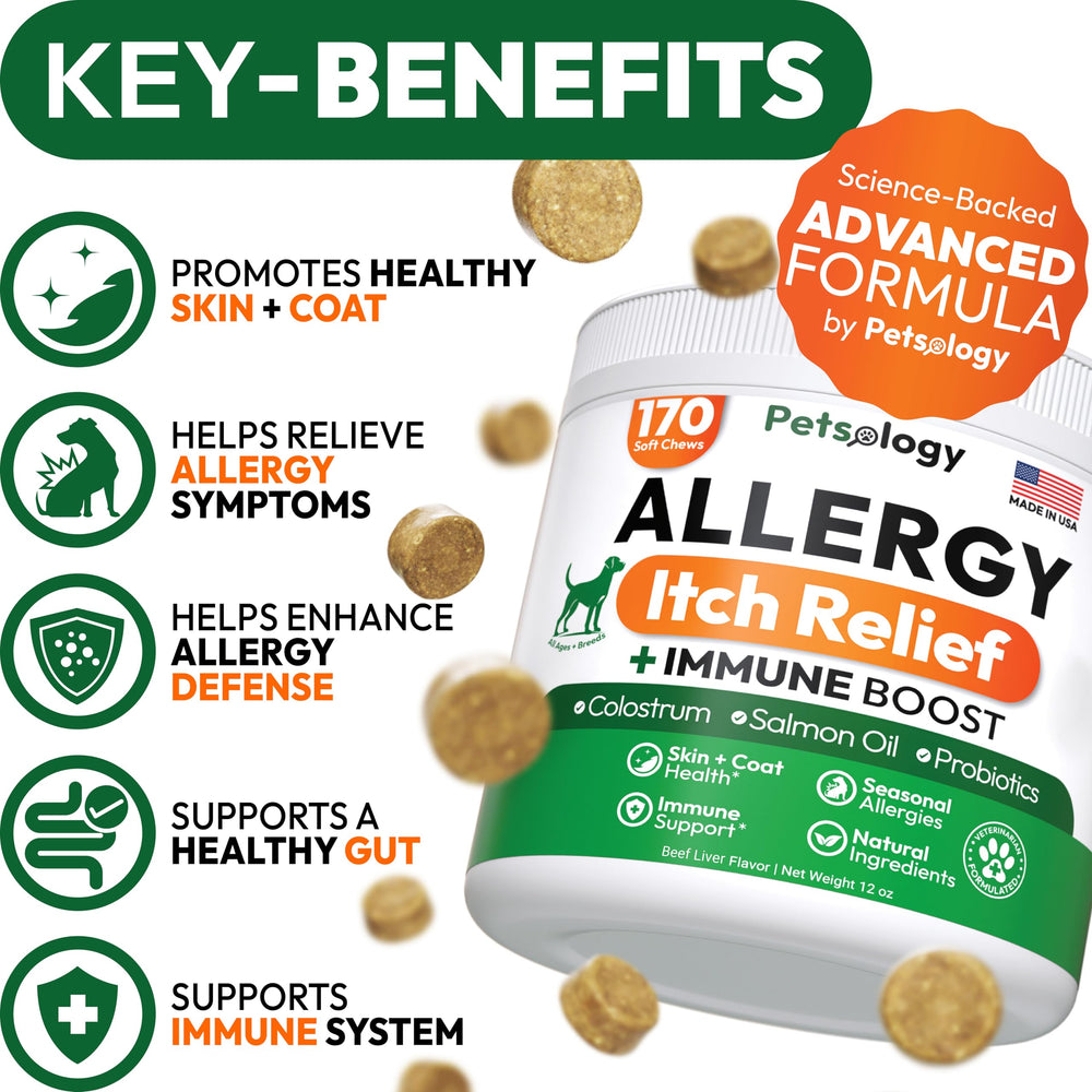 Golosinas con omega-3 de Petsology para fortalecer la piel y el pelaje.