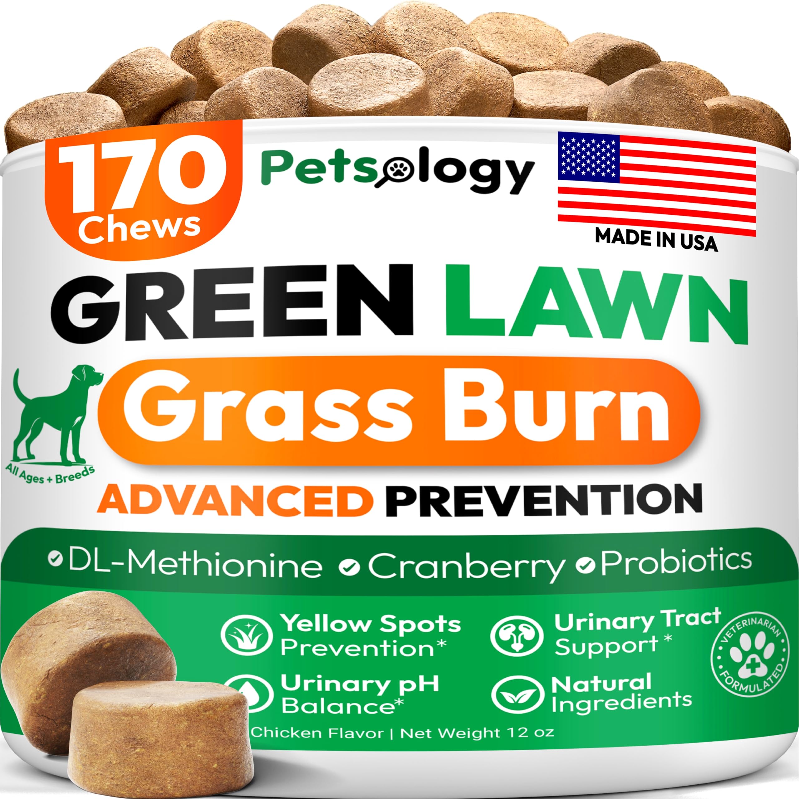 Petsology neutralizador urinario para perros en envase facilita el cuidado del césped.