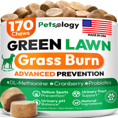 Petsology neutralizador urinario para perros en envase facilita el cuidado del césped.