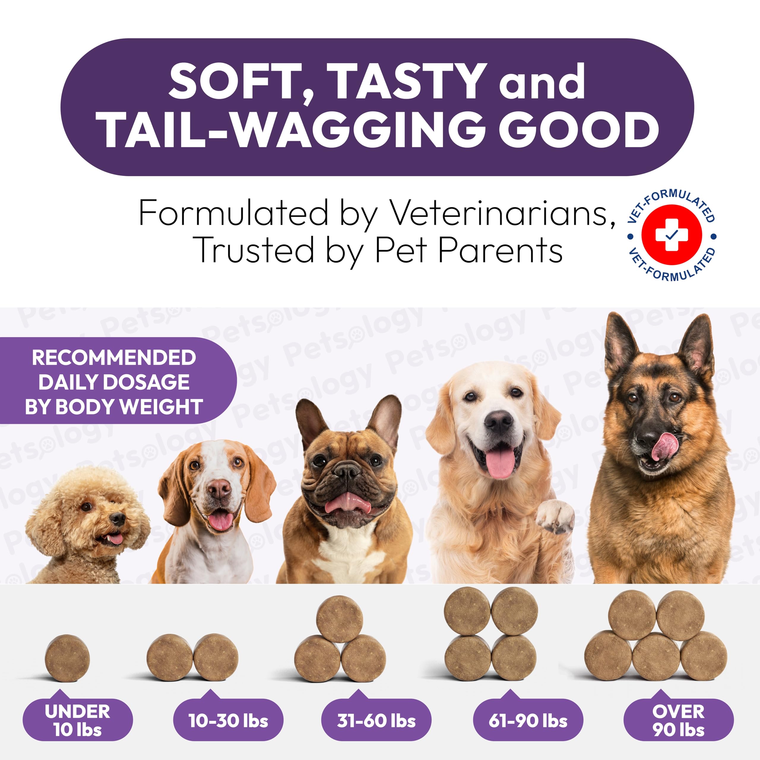 Petsology Dog Multivitamin: uso diario para fortalecer el sistema inmune canino.