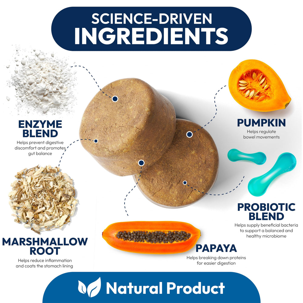 Petsology probióticos para perros, etiqueta frontal, ingredientes naturales.
