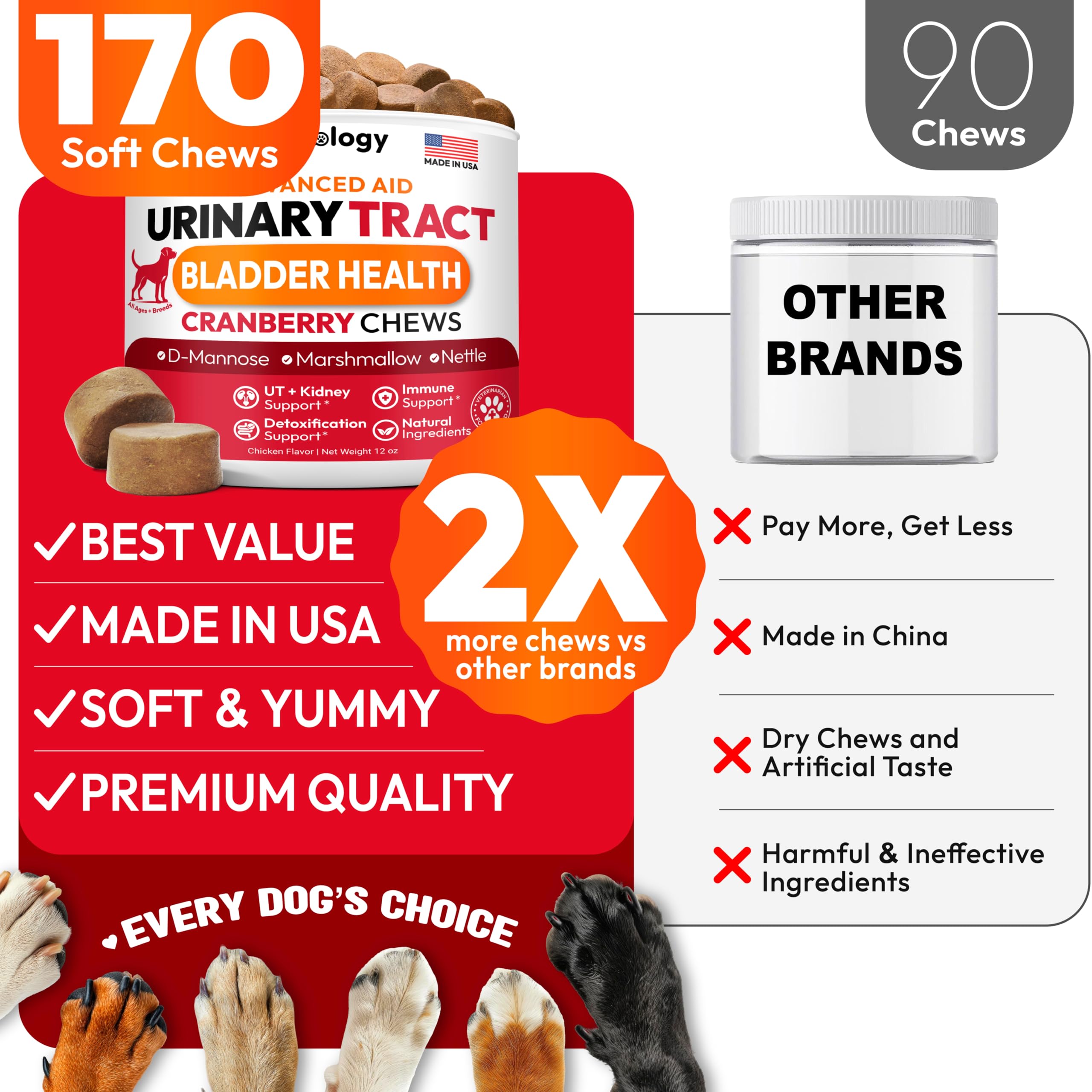 Petsology sabor agradable para perros, masticables diarios para el bienestar.