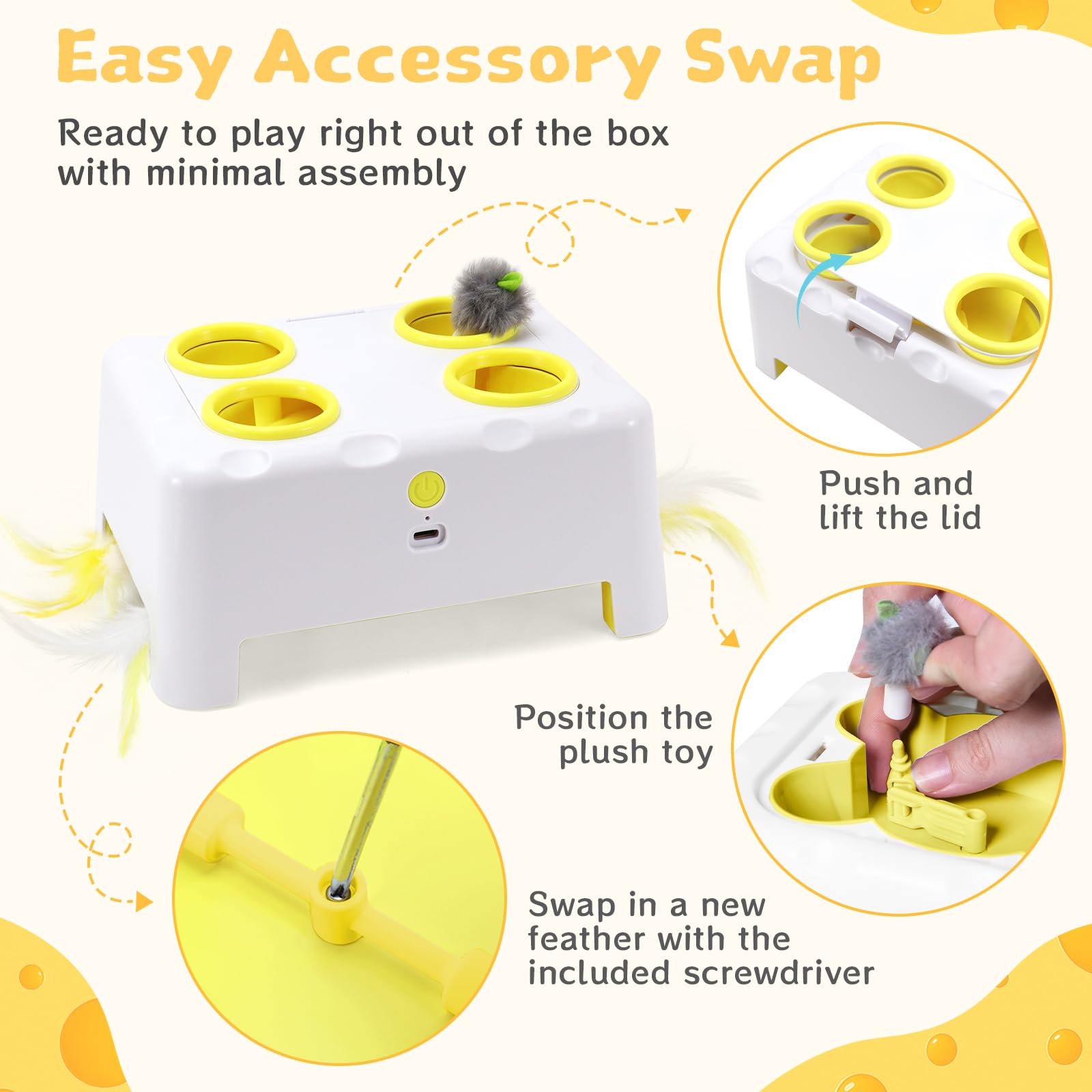 PETSWEET cuatro accesorios intercambiables para variedad de juego.