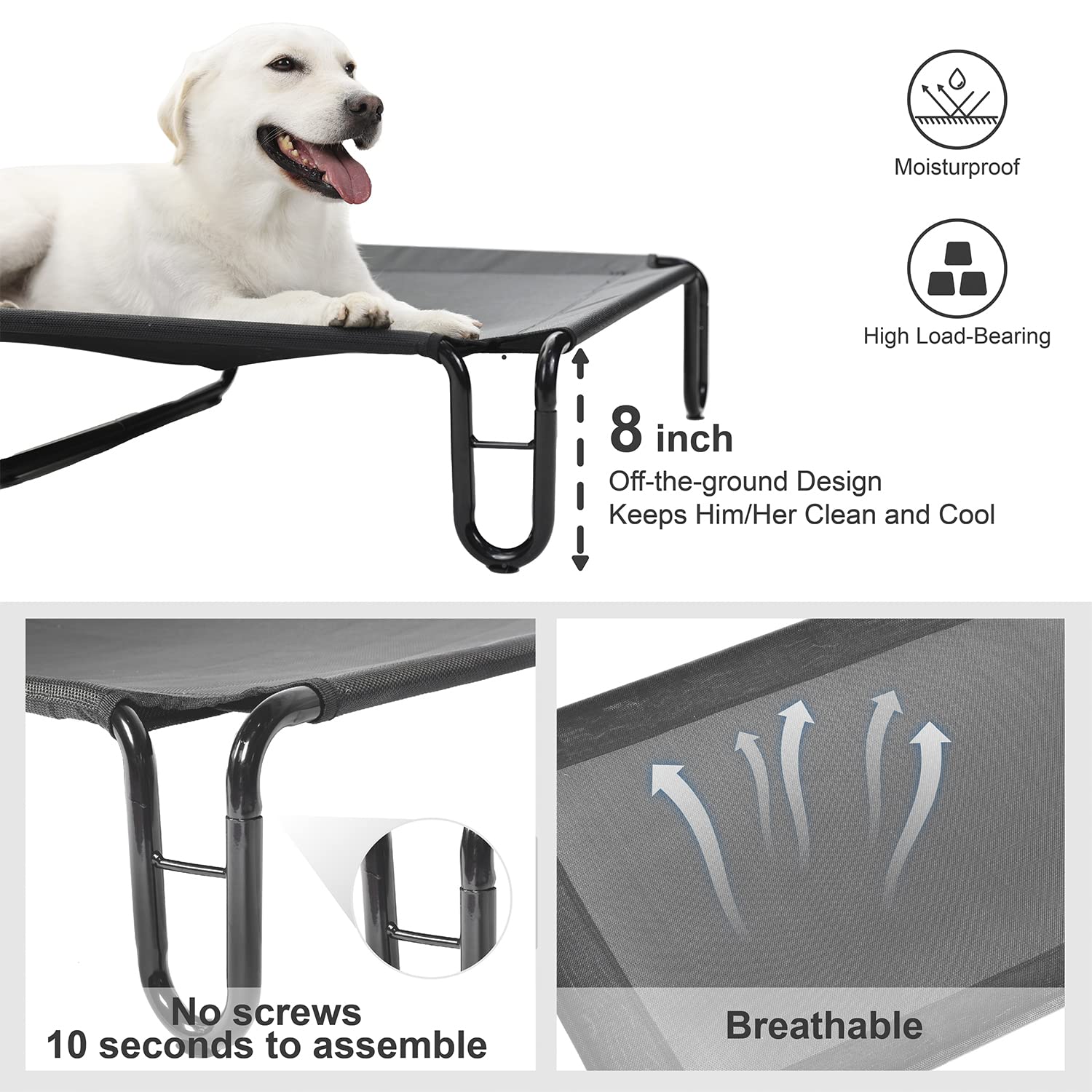 Pettycare malla Teslin transpirable para cama elevada, mantiene al perro fresco durante el día.
