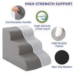 Pettycare escalera desmontable 2 niveles, muestra configuración para diferentes alturas.