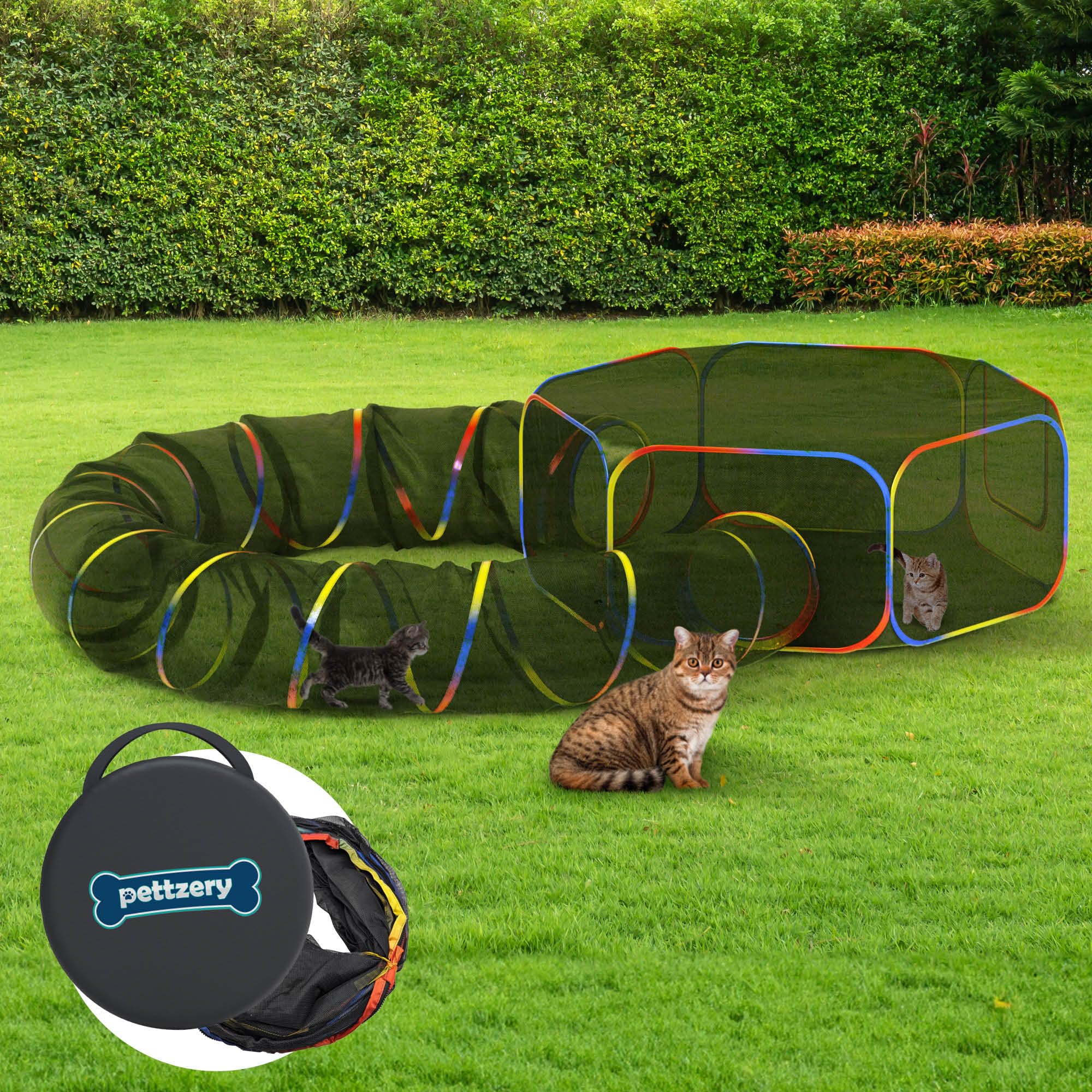 Pettzery caja externa para gatos, espacio amplio para juego al aire libre.