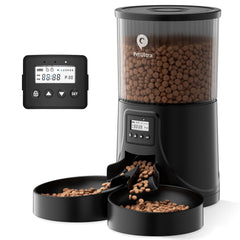 PETULTRA alimentador automático para 2 gatos, vista frontal, dos cuencos para comer al mismo tiempo, reduciendo disputas