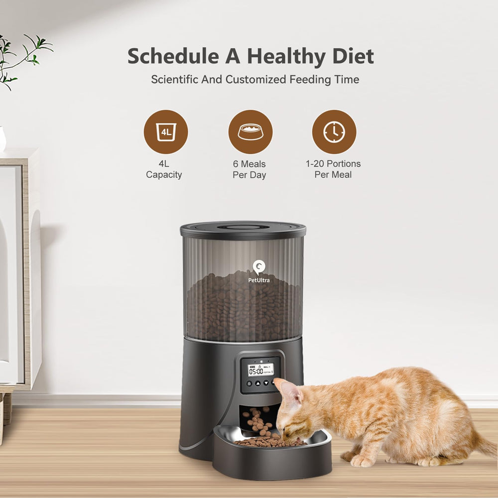 PETULTRA alimentador automático, capacidad 4L, mantiene raciones frescas para tu mascota.