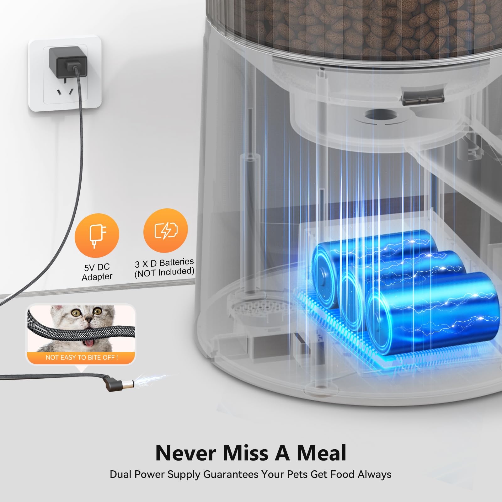 PETULTRA alimentador automático, tapa segura, evita que el animal acceda a la comida almacenada.