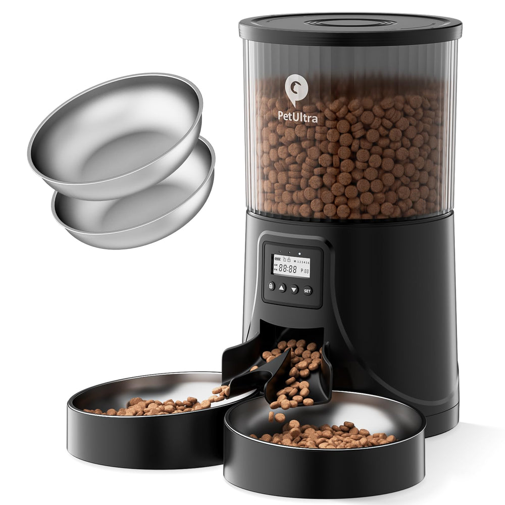 PETULTRA comedero automatico doble para gatos permite alimentar dos mascotas sin peleas.
