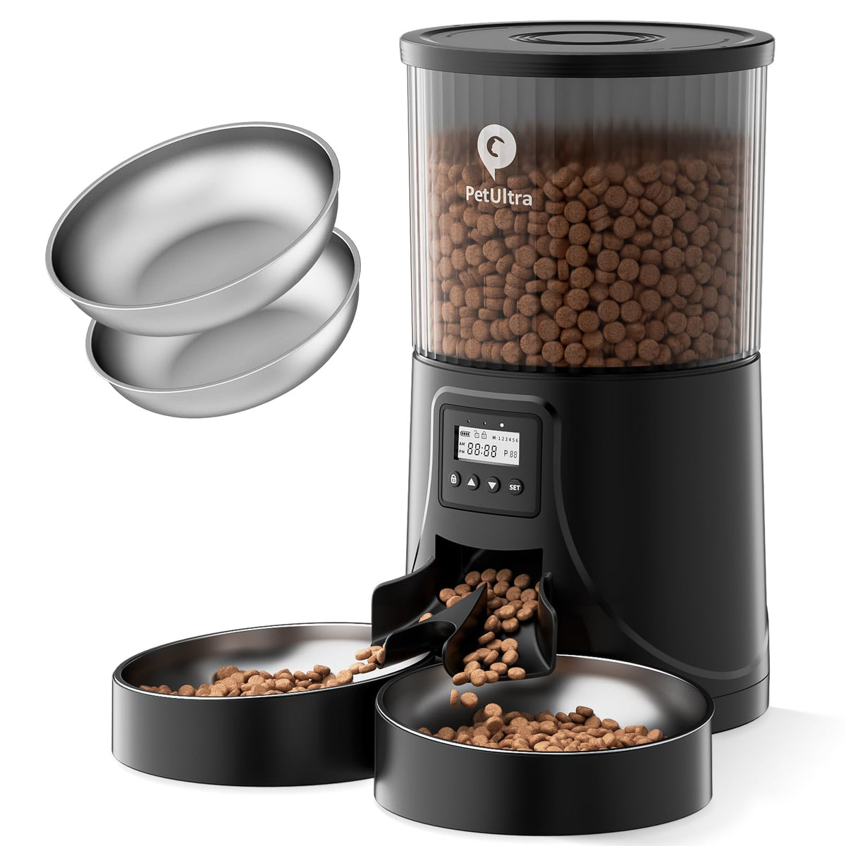 PETULTRA comedero automatico doble para gatos permite alimentar dos mascotas sin peleas.