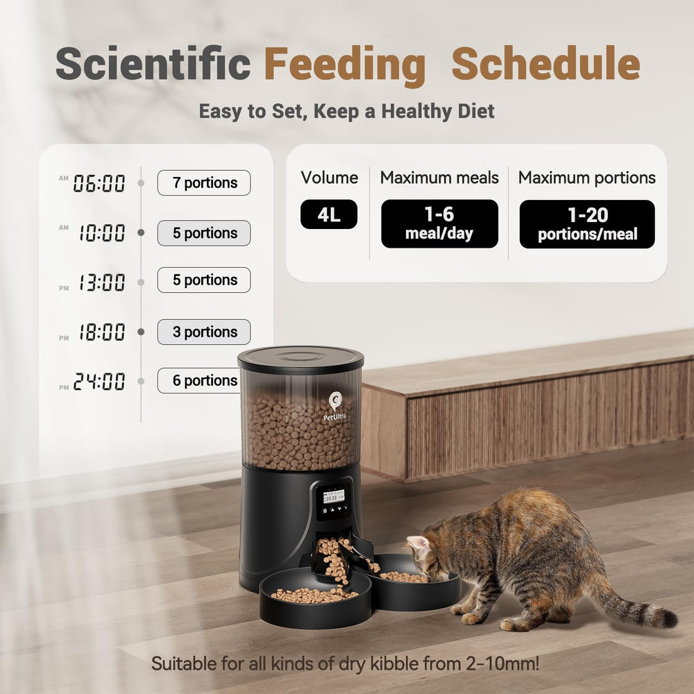 PETULTRA alimentador con dos cuencos, es perfecto para comidas sincronizadas entre felinos
