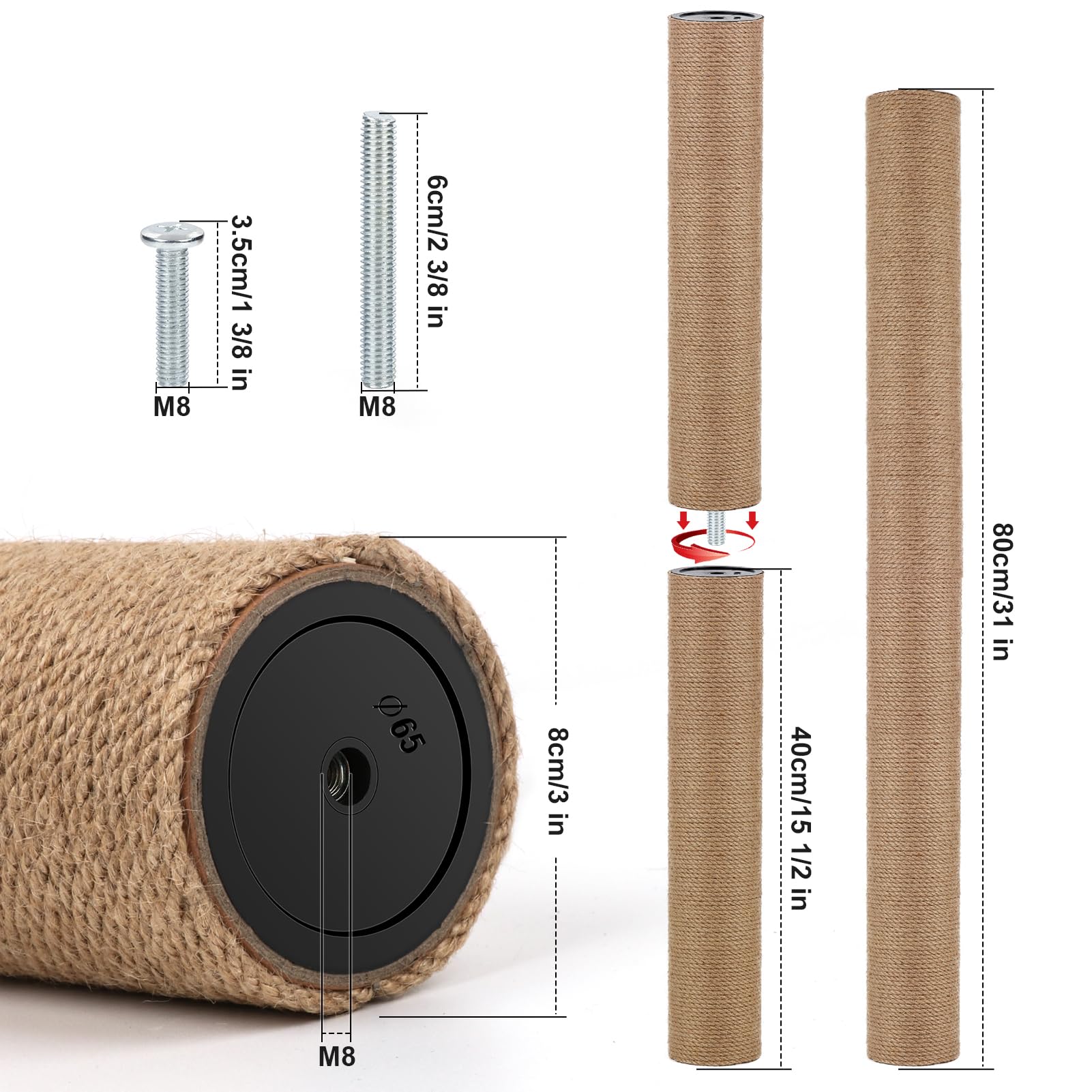 PETUOL: cuerda de yute natural para poste, mejora la experiencia de arañado de tu gato.