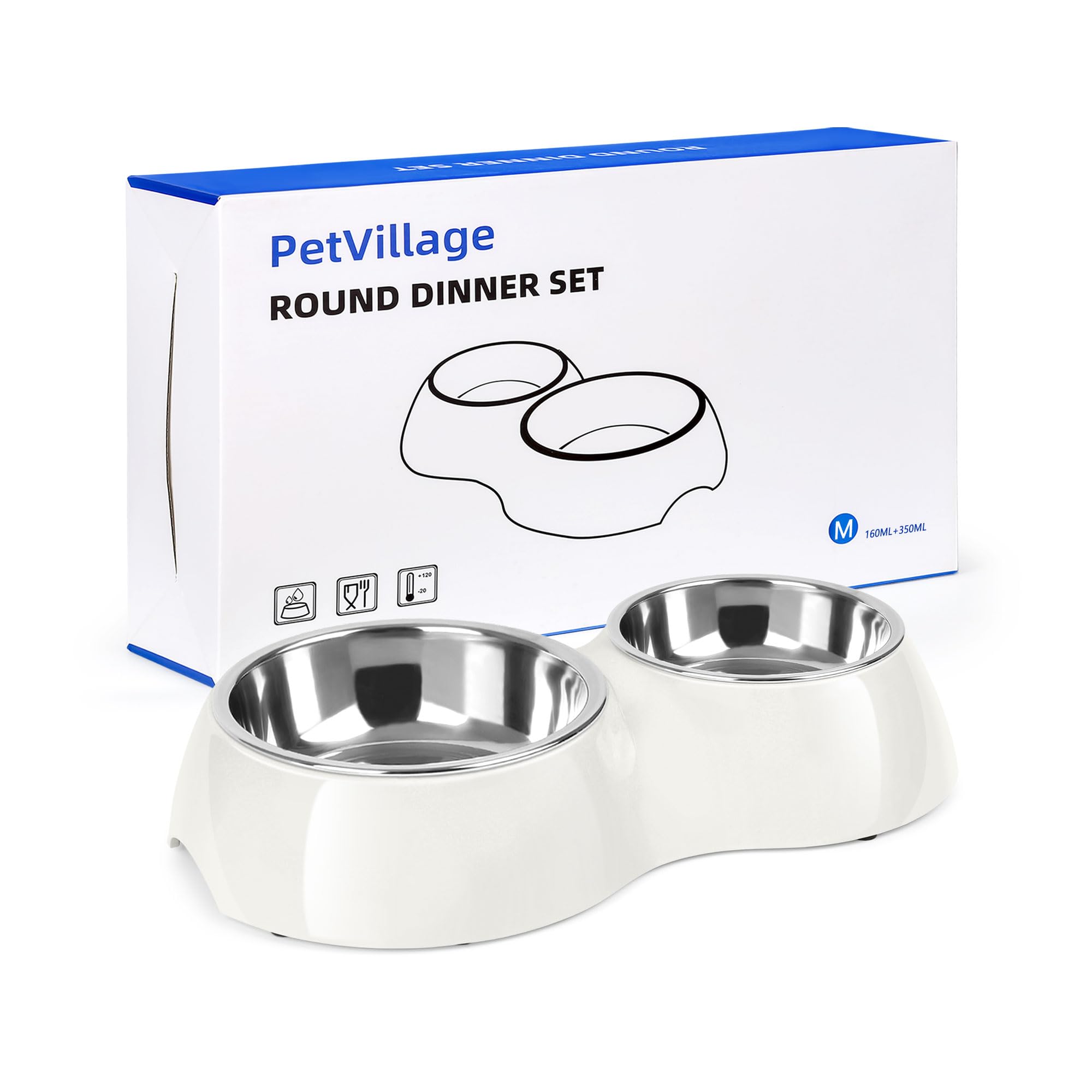 PetVillage conjunto doble de tazones para comida y agua, ideal para dos mascotas.
