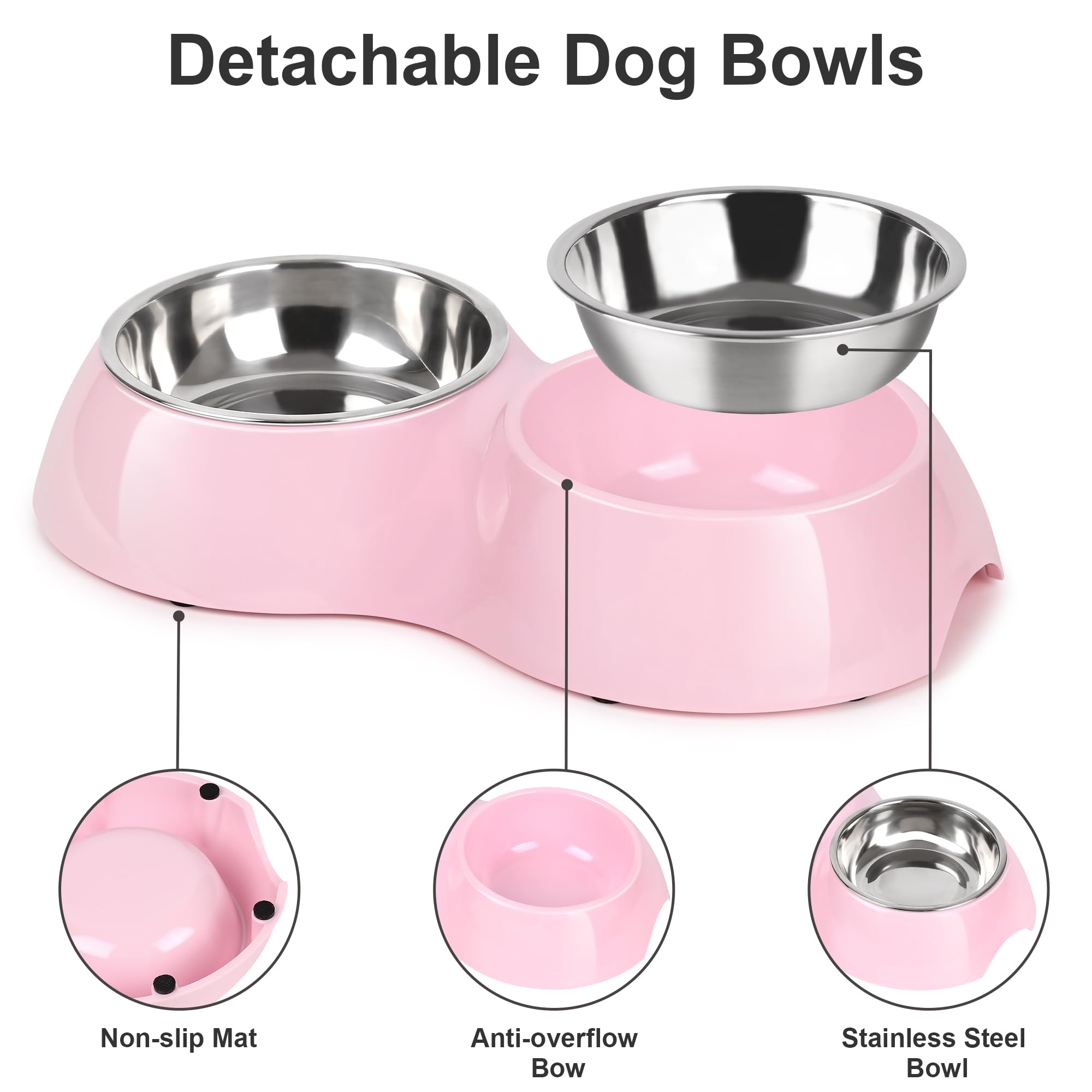 Cuencos removibles de Petvillage aptos para lavavajillas, limpieza rápida y sencilla.