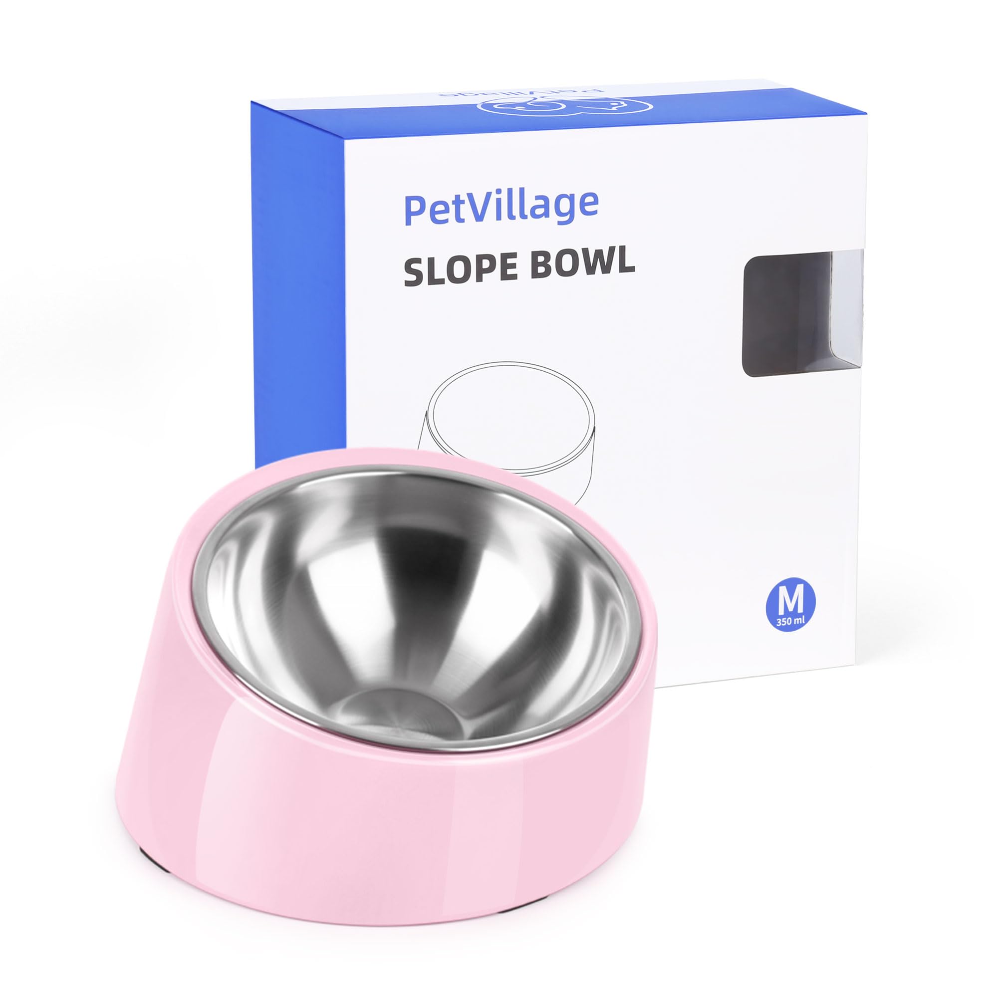 Petvillage plato perro inclinado 15 grados rosa facilita comer centrado.