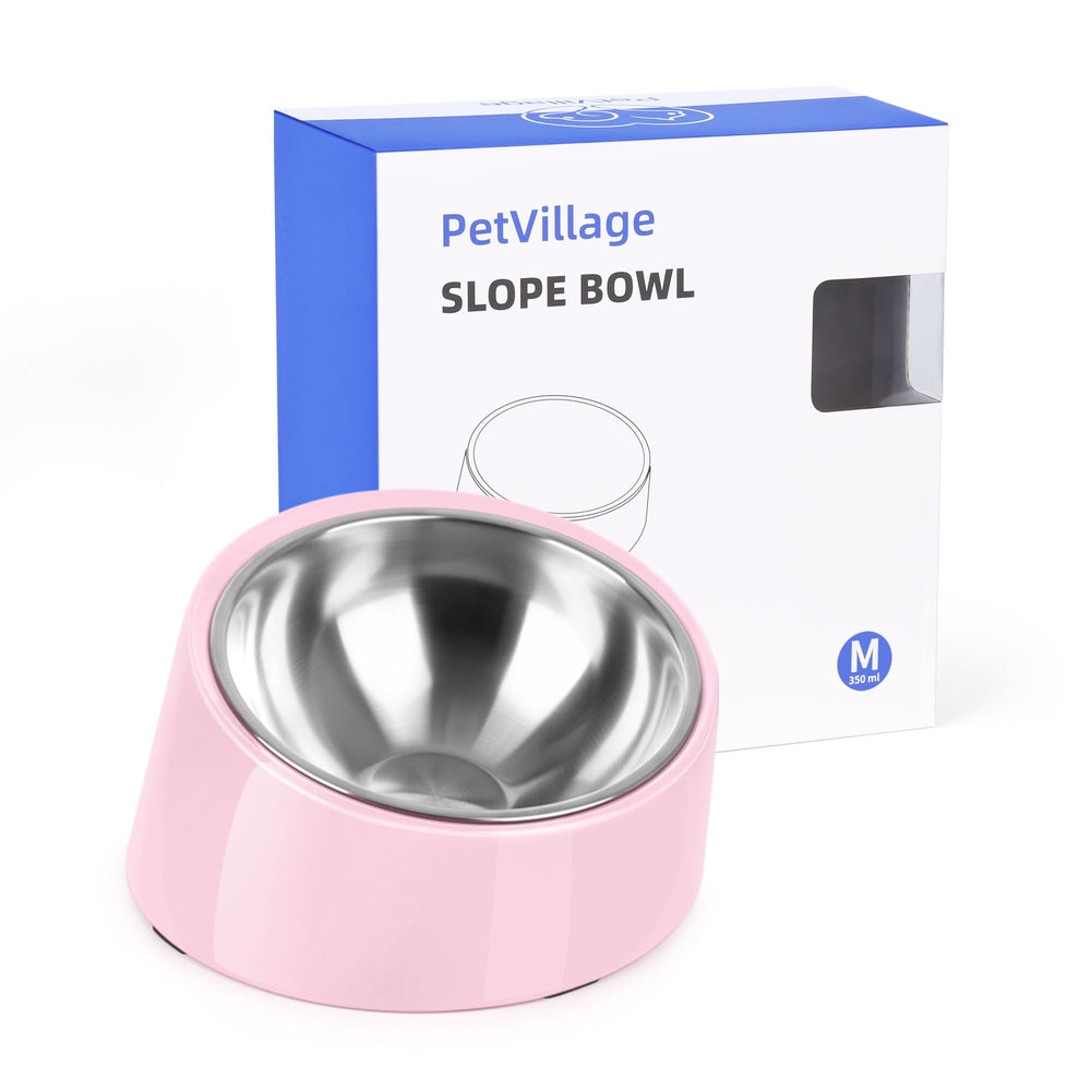 Petvillage plato perro inclinado 15 grados rosa facilita comer centrado.