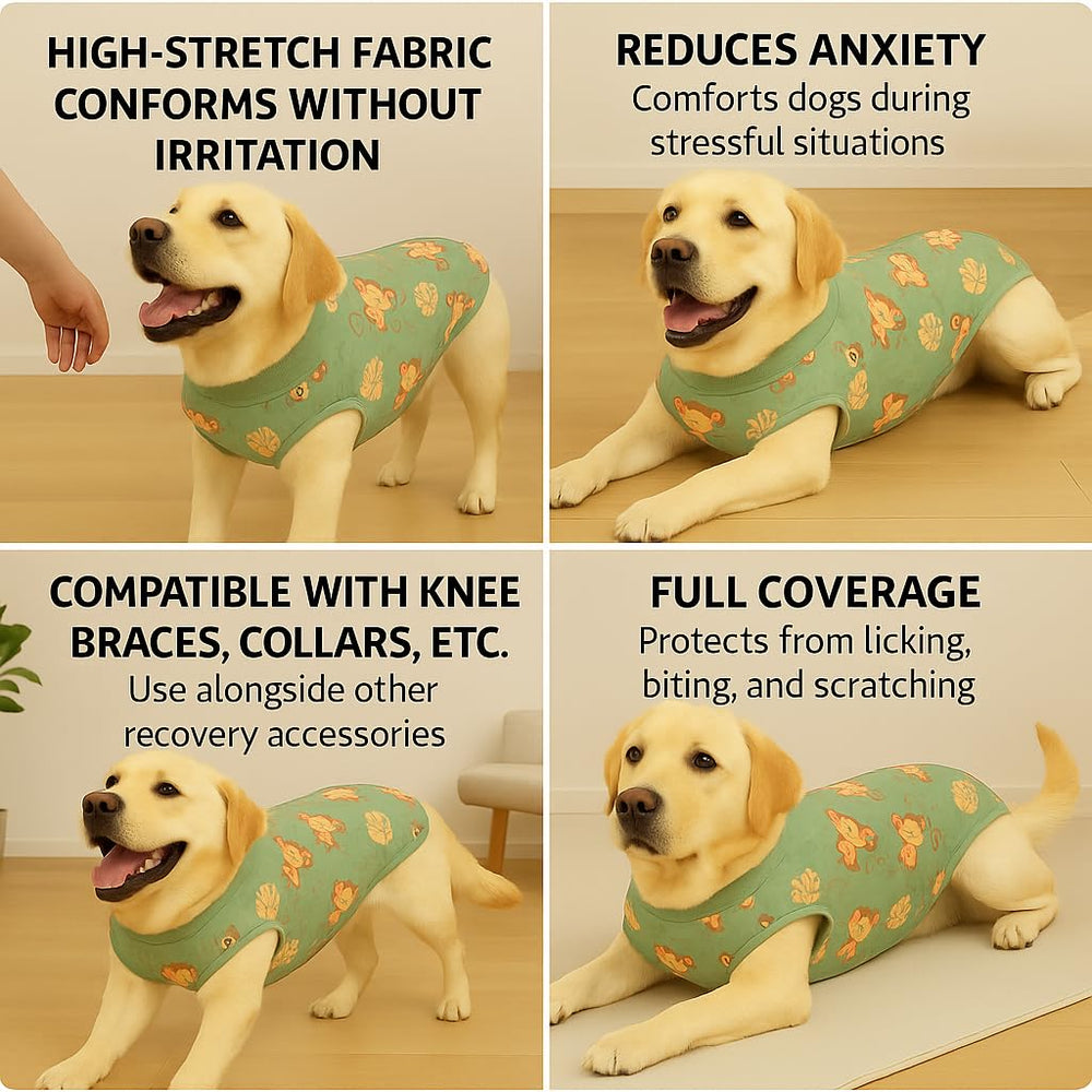 Diseño verde con detalle de mono enPetWarm para perros
