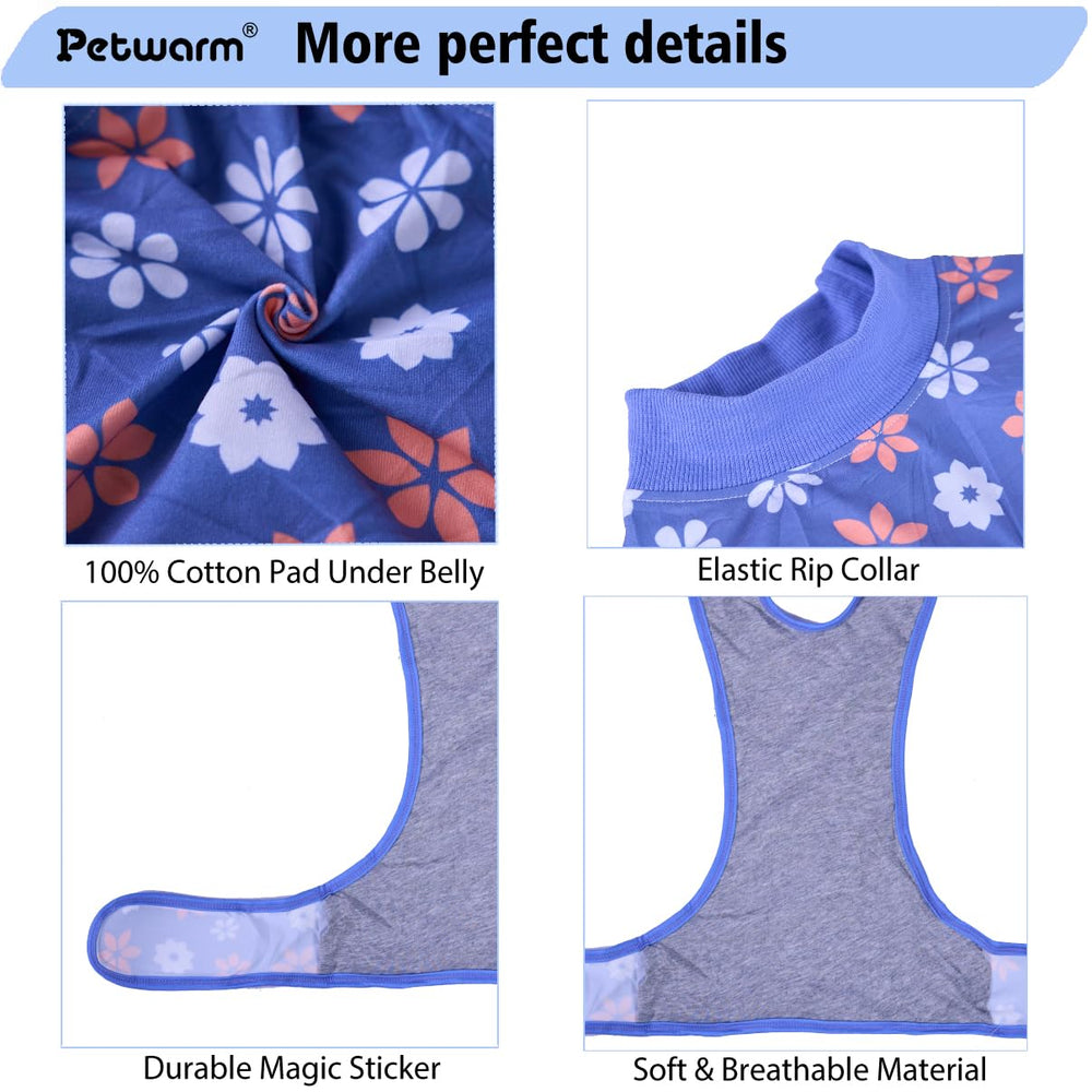 PetWarm mono de recuperación para perros, diseño floral azul facilita colocarlo