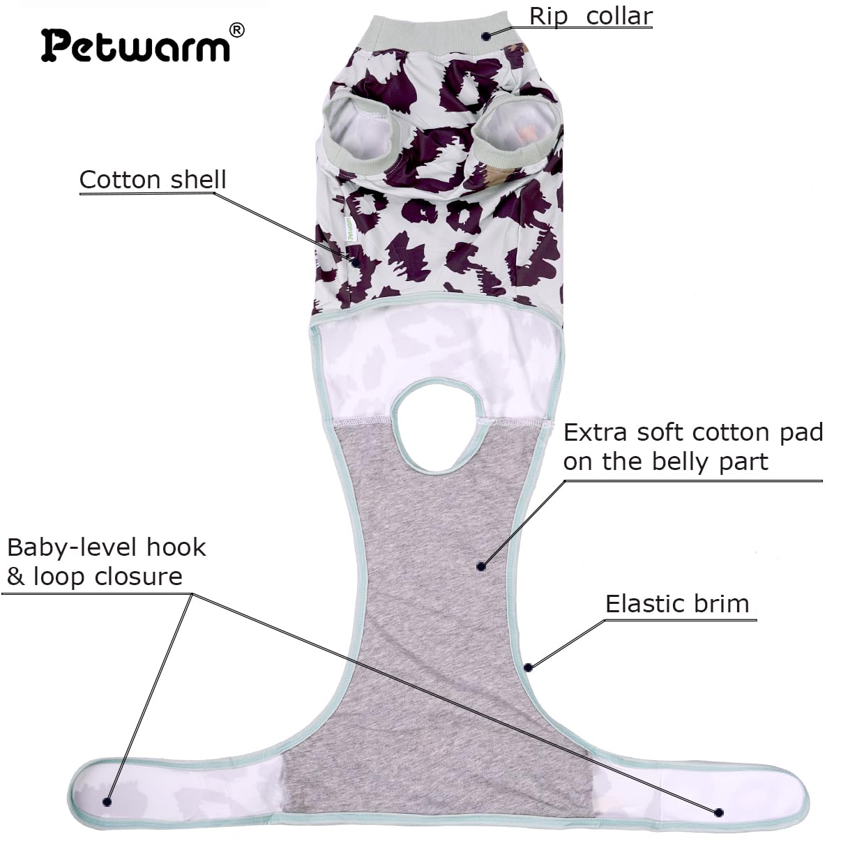 PetWarm mono de recuperación para perro, algodón suave y cómodo.