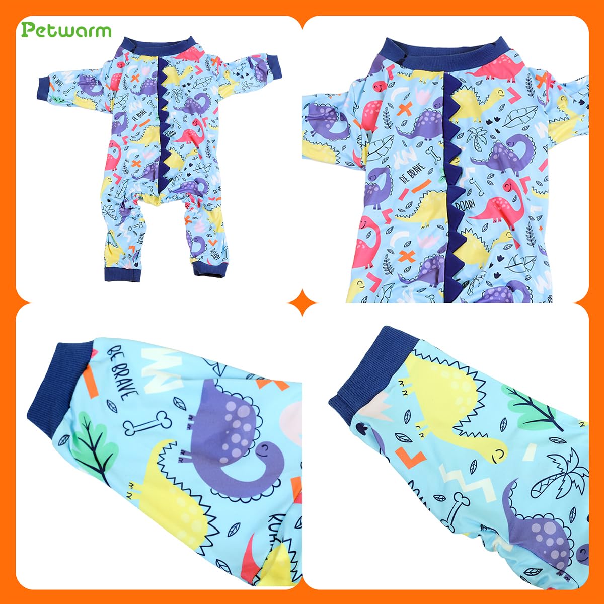 PetWarm pijama para perro dinosaurio azul, uso en casa para reducir pelo suelto.