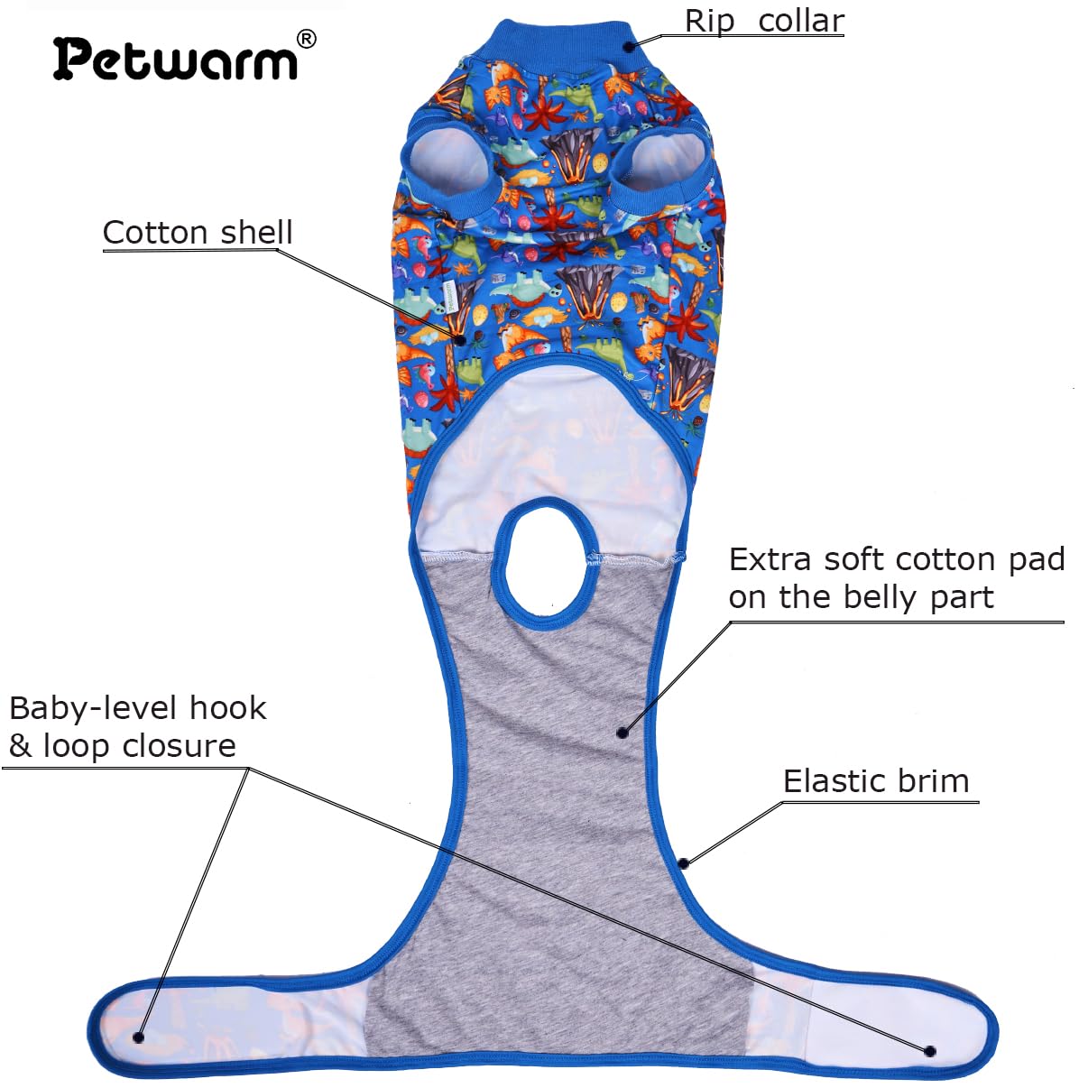 PetWarm pijama recuperación para perro azul, suave y cómodo.