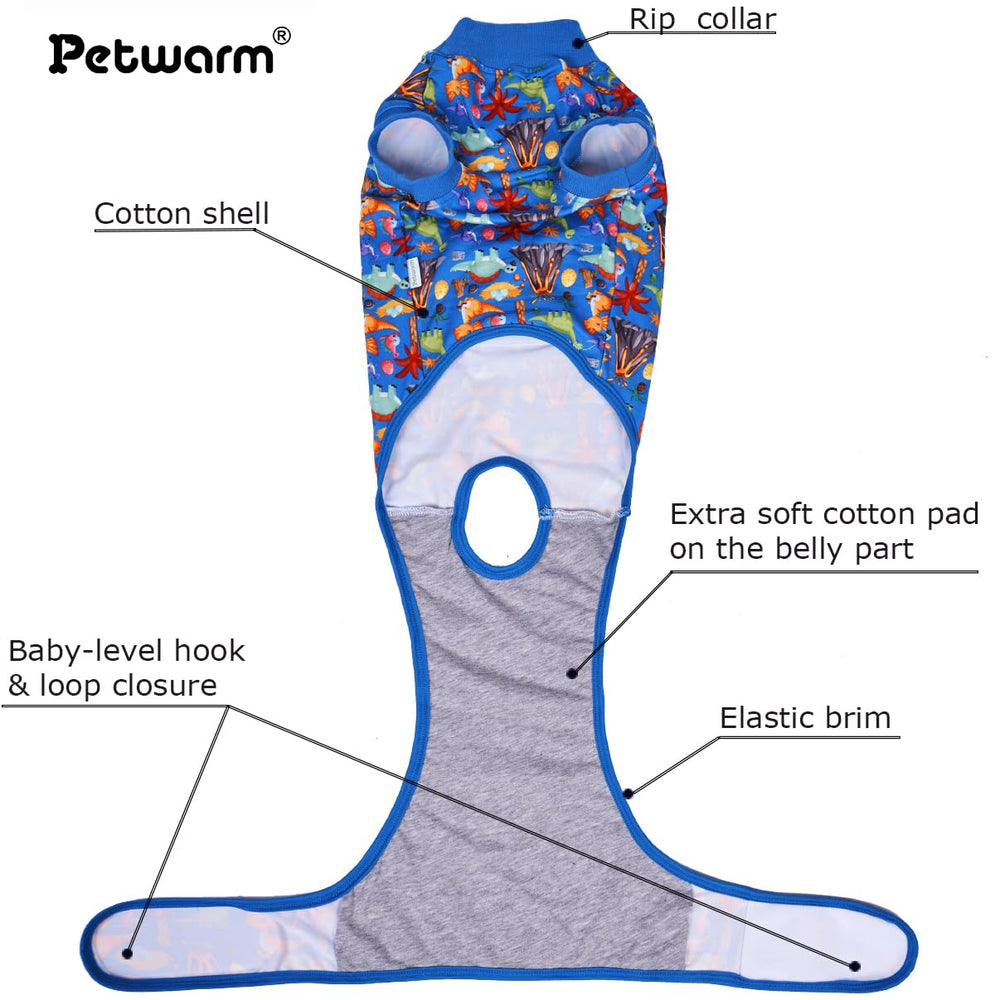 PetWarm pijama recuperación para perro azul, suave y cómodo.