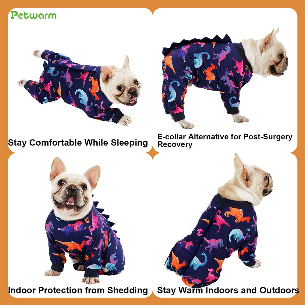 PetWarm pijama perro dinosaurio morado detalle de costura suave para uso diario