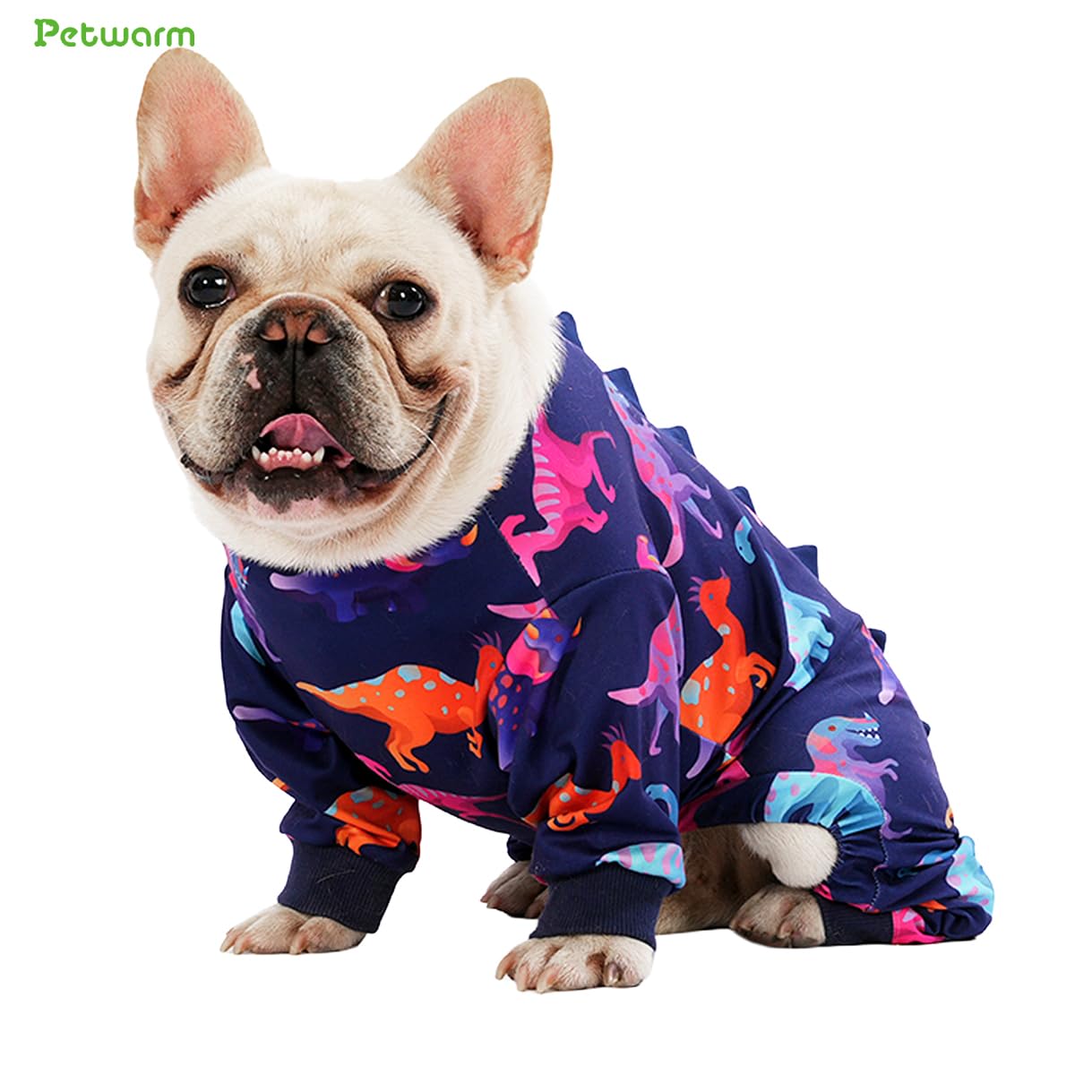 PetWarm pijama perro dinosaurio morado uso interior-exterior; cómodo en caminatas y hogar