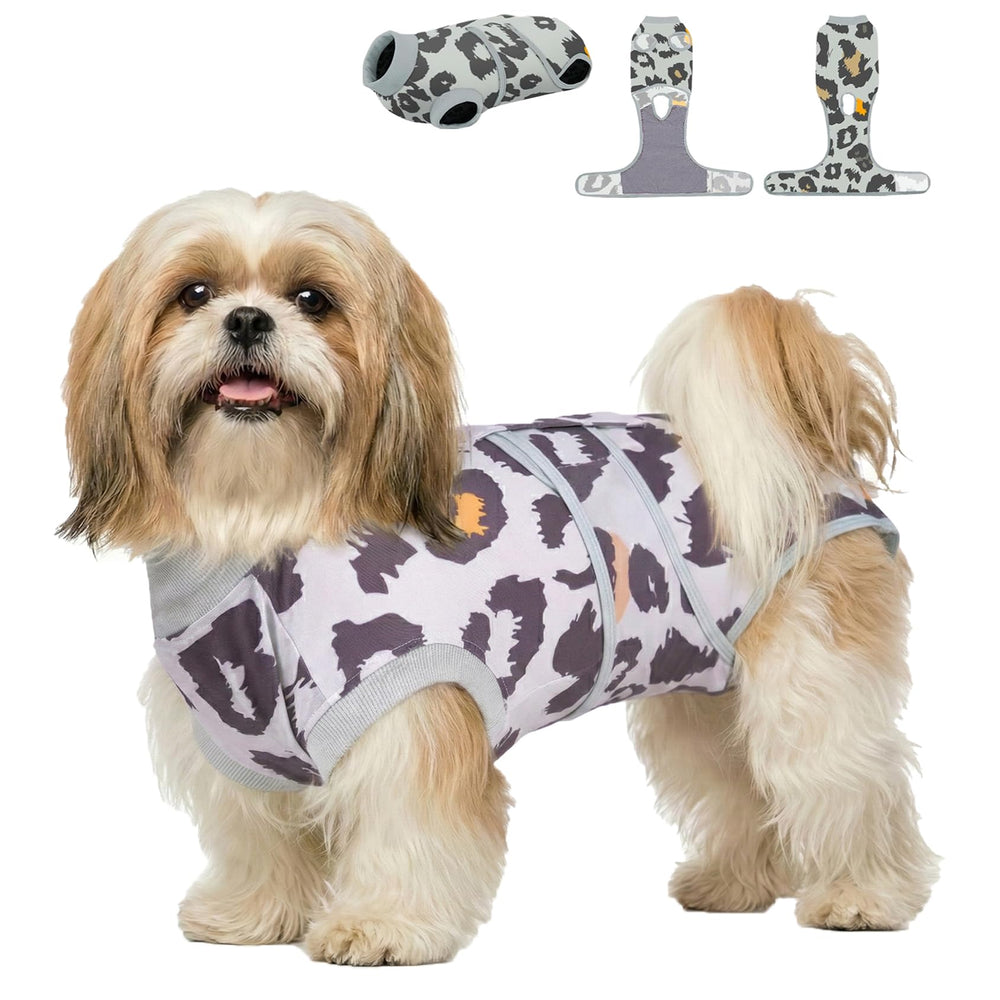 PetWarm mono de recuperación para perro con leopardo verde gris protege el abdomen