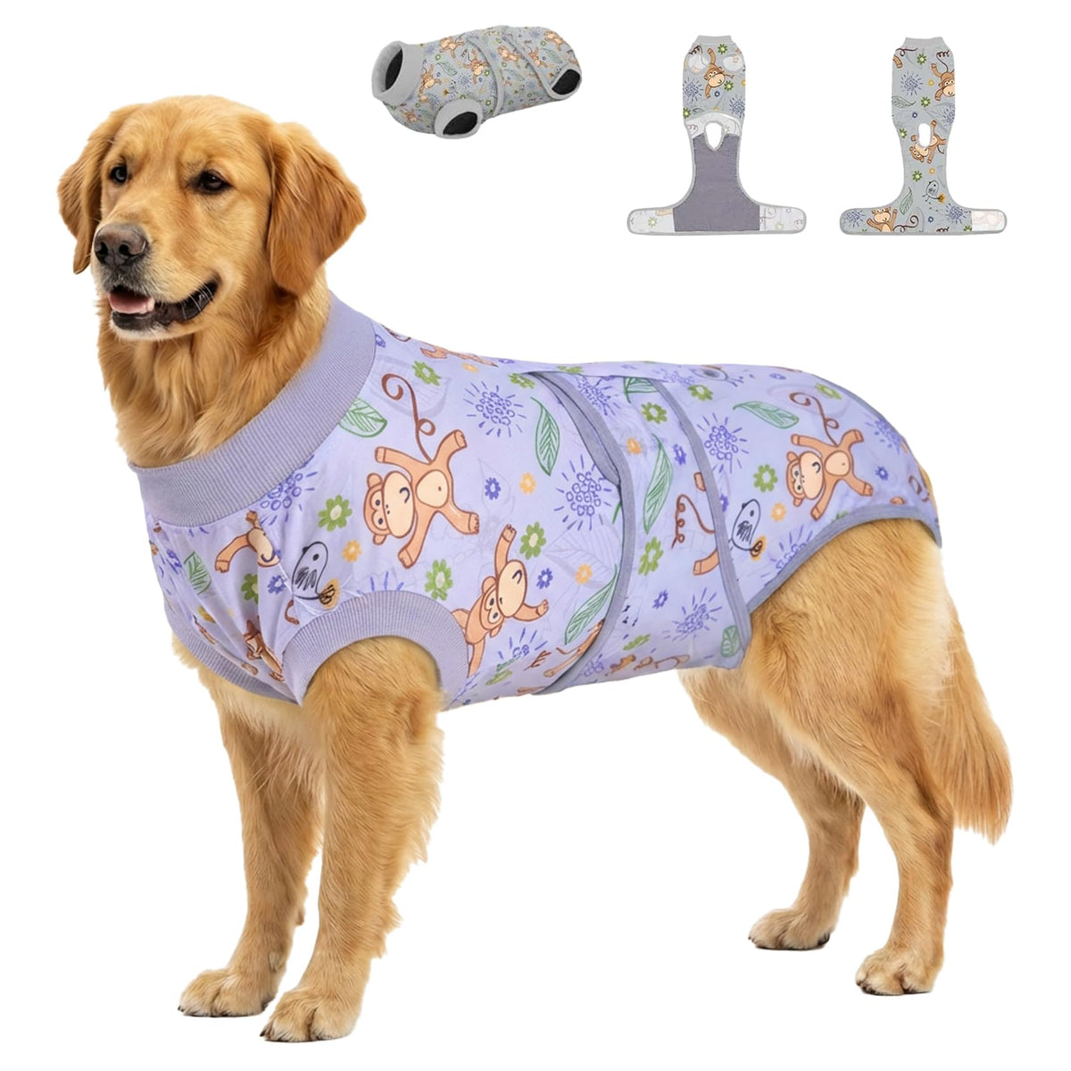 PetWarm Recovery Suit para perros, vista frontal, facilita un postoperatorio cómodo sin necesidad de cono.