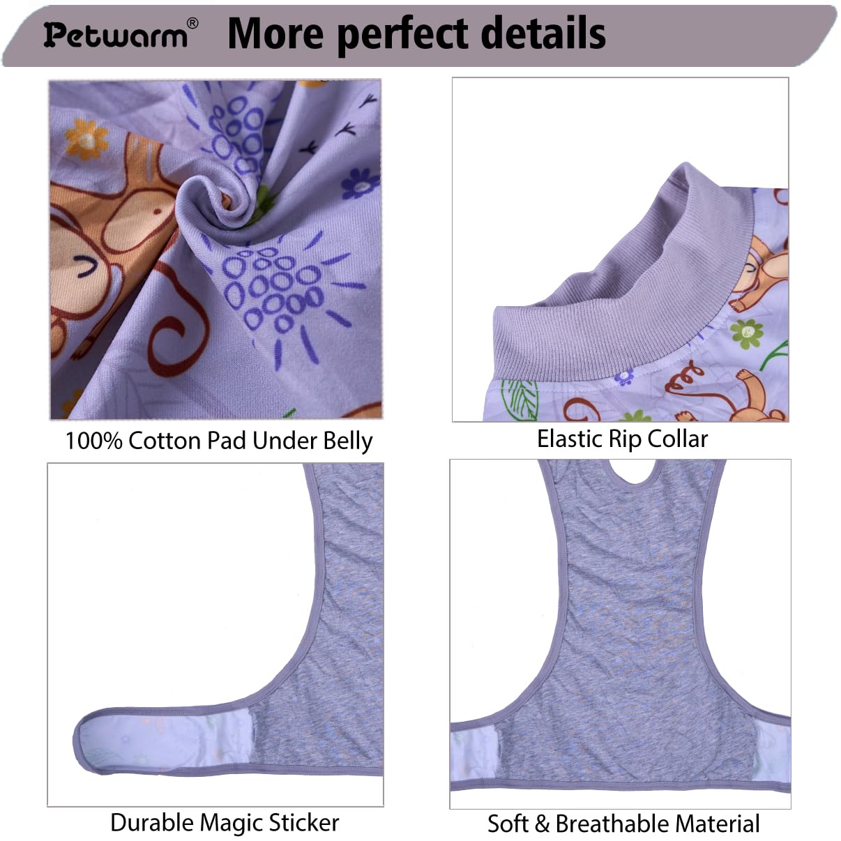 PetWarm Recovery Suit, ajuste cómodo, permite comer y jugar sin molestias.
