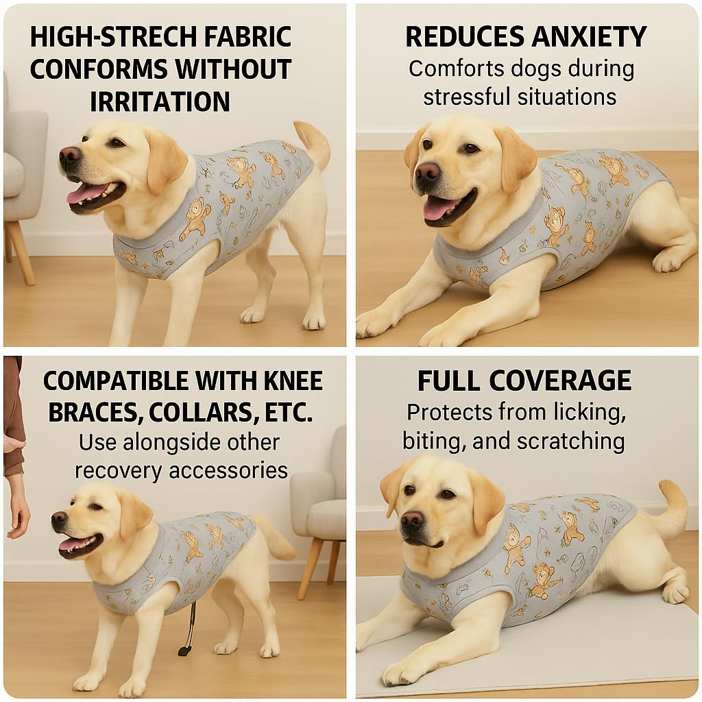 PetWarm Recovery Suit ofrece confort durante el descanso y la movilidad postoperatoria.
