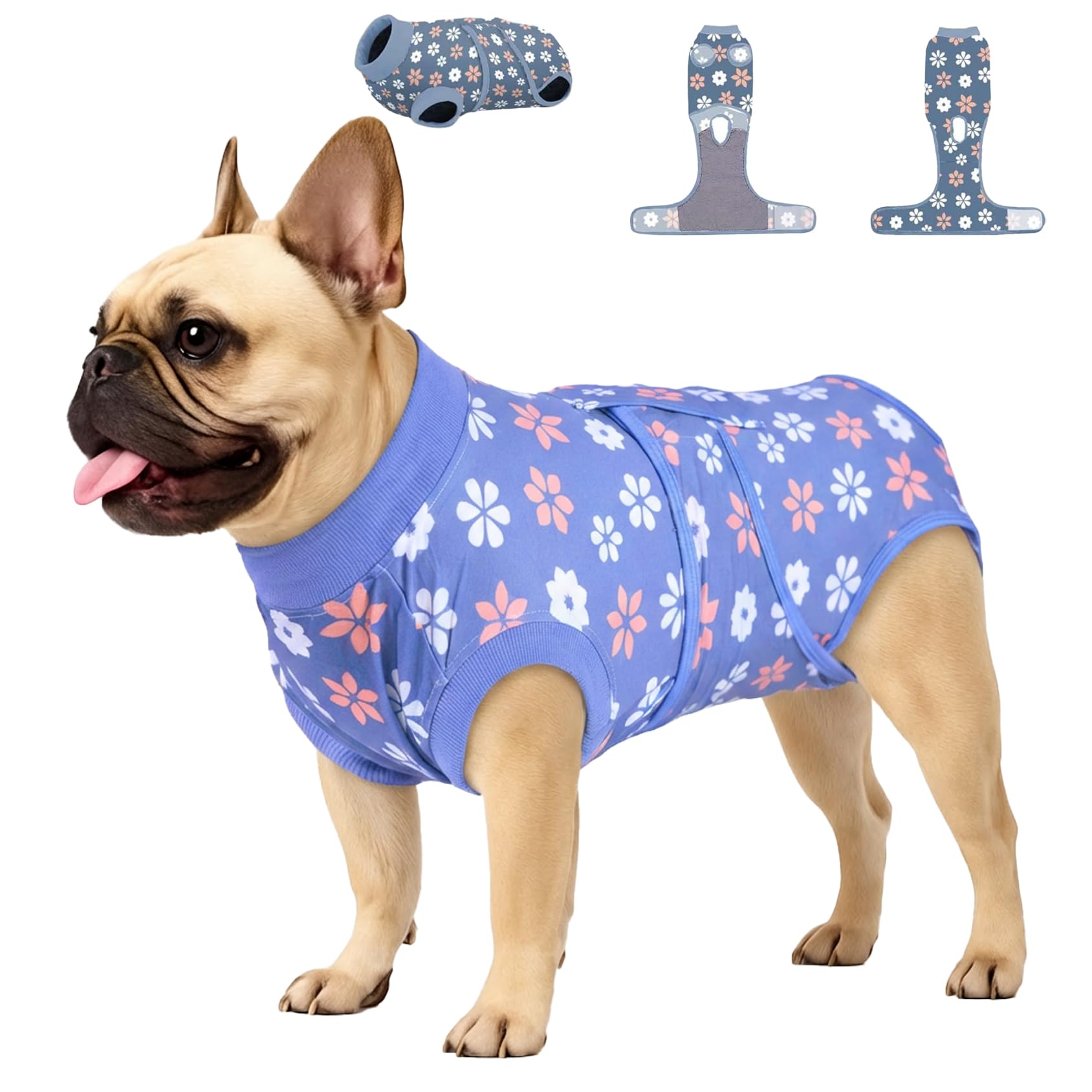 PetWarm ropa recuperación perro flor azul XS diseño cómodo para curación suave