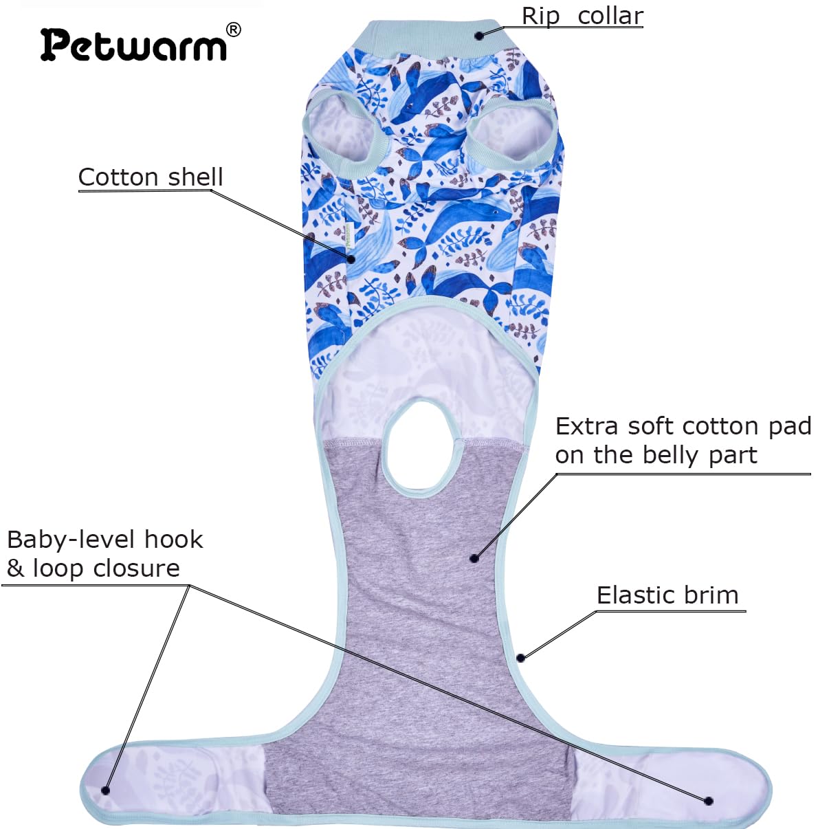 PetWarm traje para perro esterilizado azul facilita ponérselo y mantener la higiene.