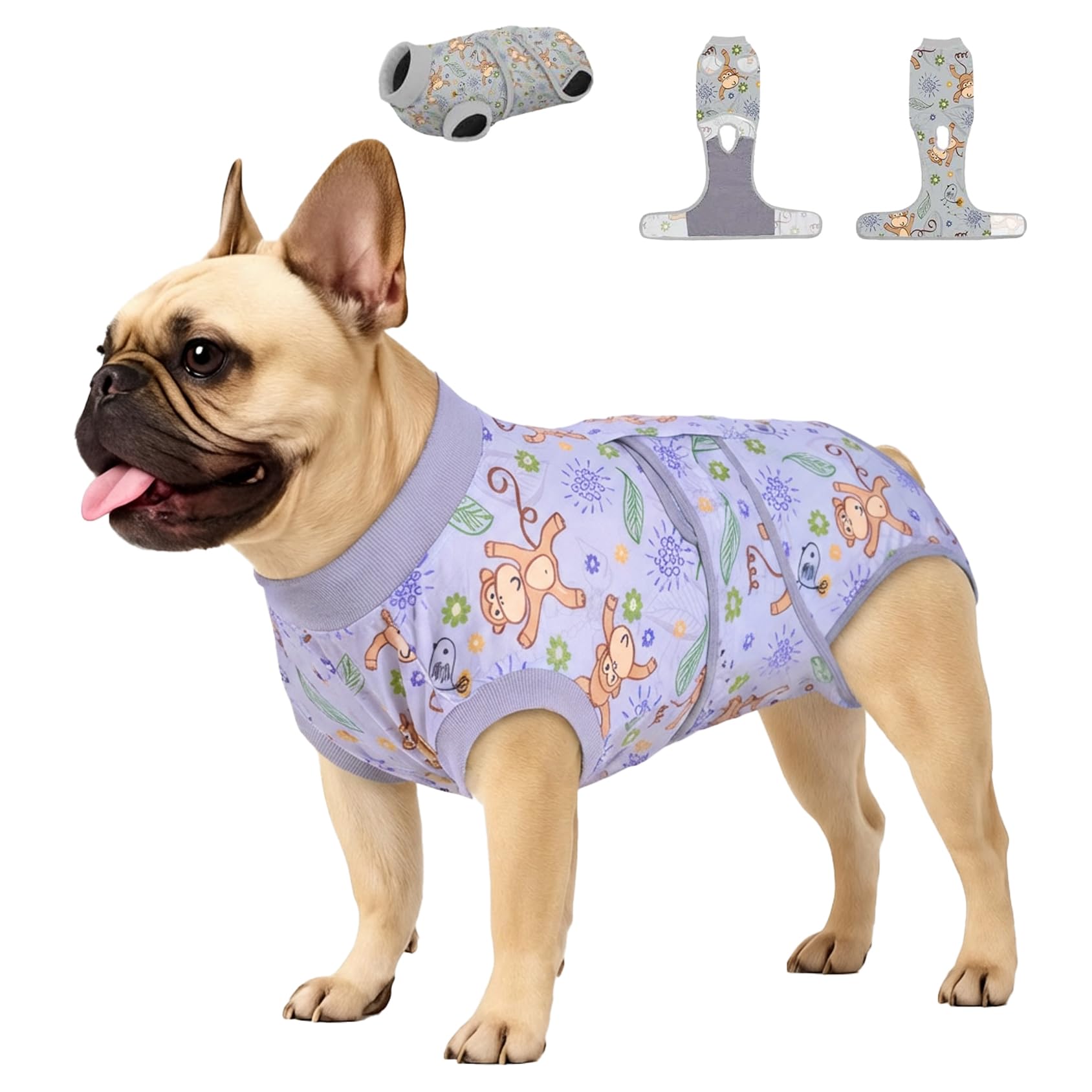 PetWarm traje de recuperación para perro, vista frontal, cómodo y transpirable para recuperación sin estrés.
