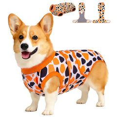 PetWarm, mono de recuperación para perro en Leopardo Naranja, comodidad y libertad de movimiento.