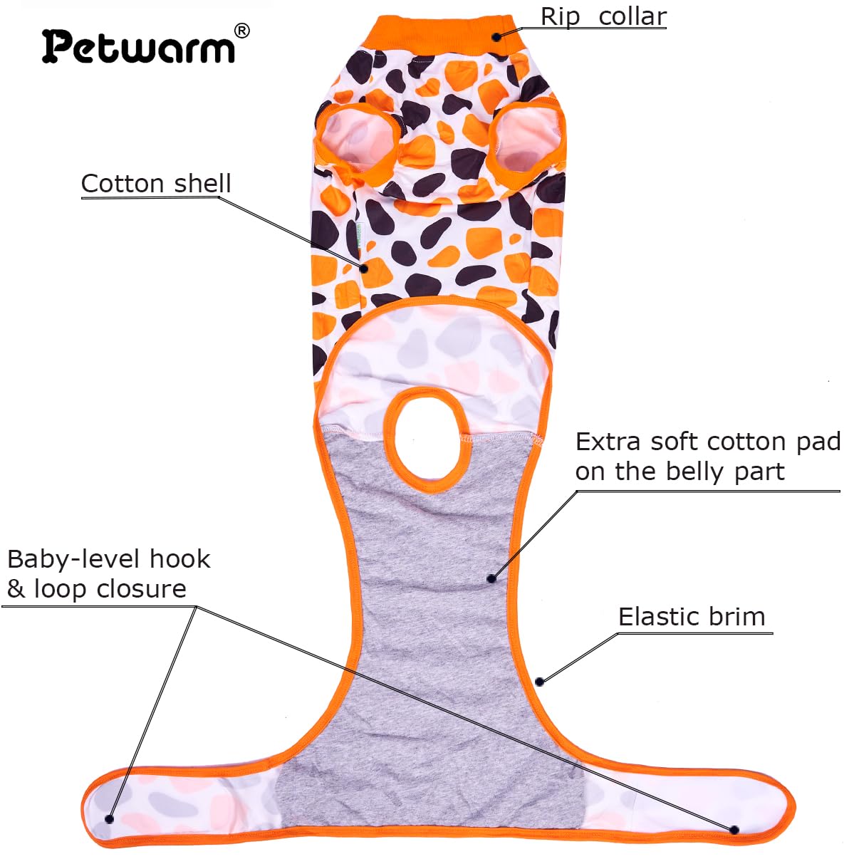 PetWarm traje Leopardo Naranja evita que el perro lama las heridas durante la recuperación.