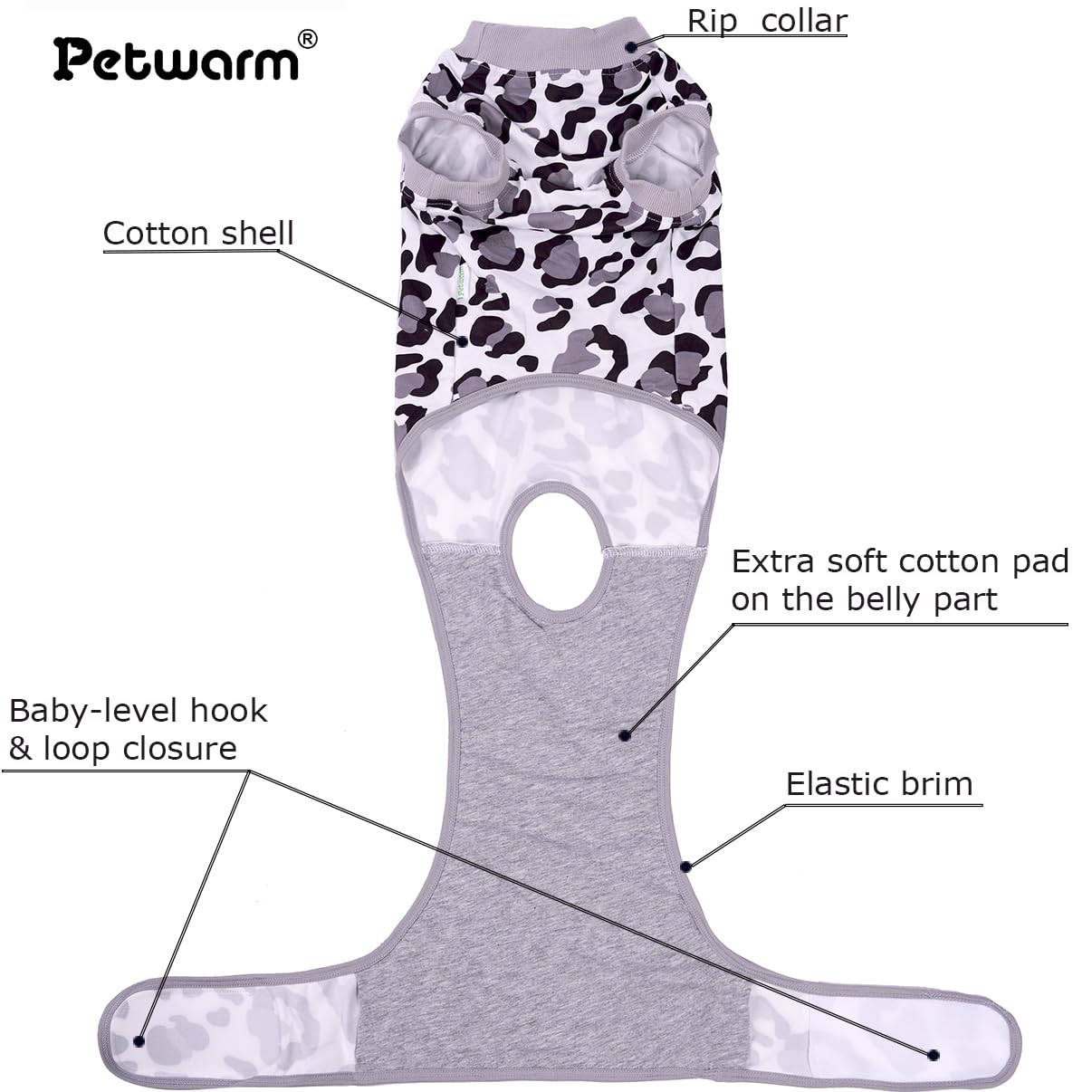 PetWarm tejido transpirable para perro, ideal para recuperación sin irritación.