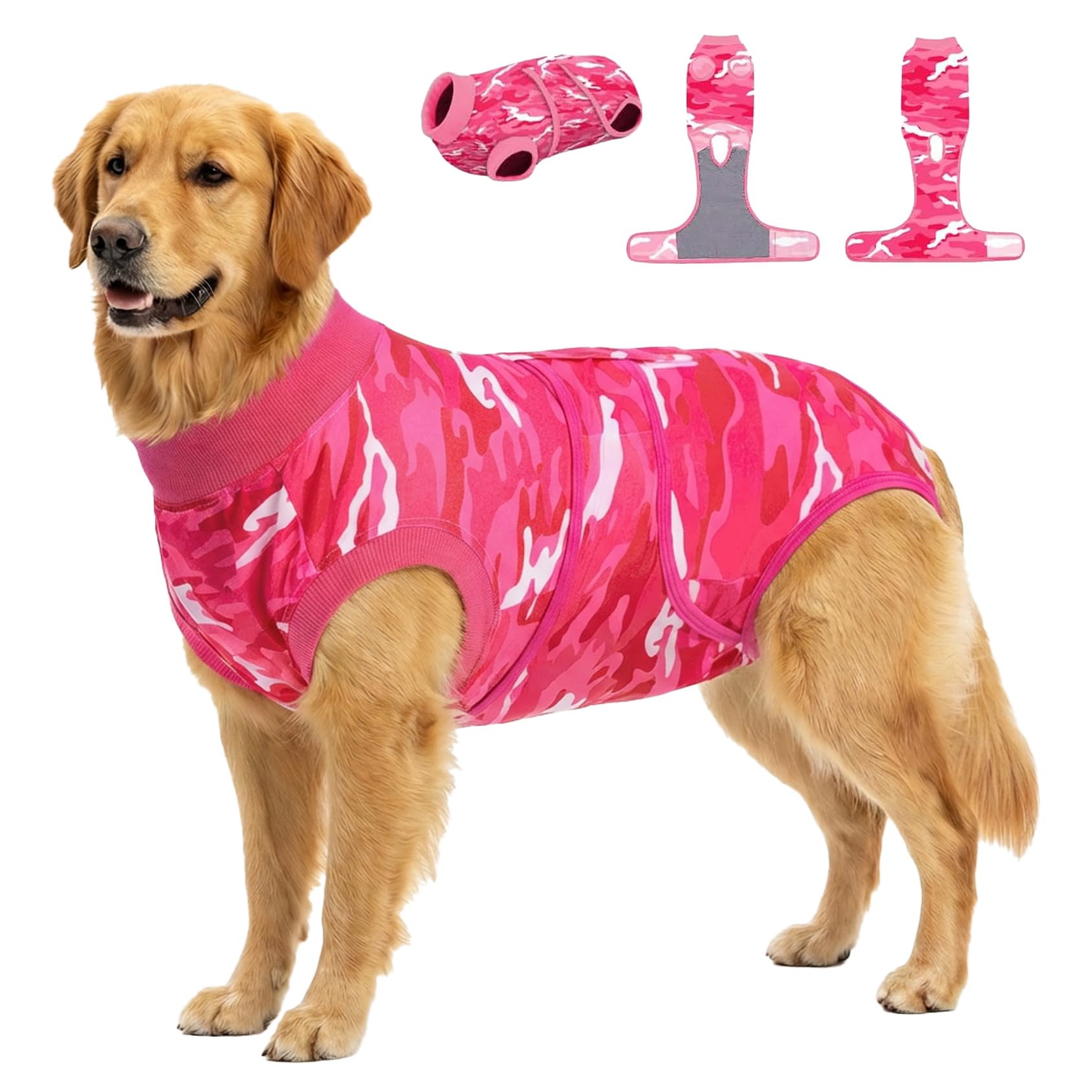 PetWarm traje de recuperación para perro camuflado rosado xl, protección suave y cómoda.